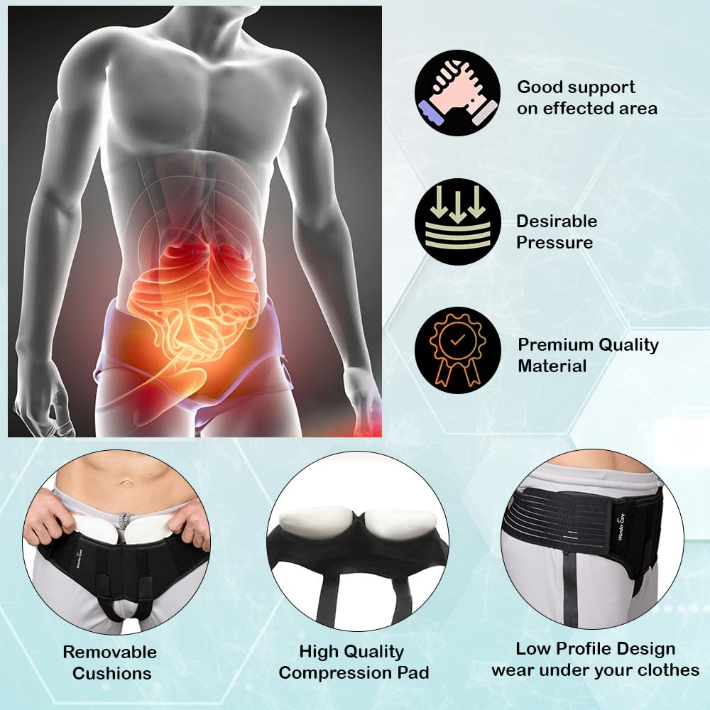 Wonder Care Inguinal Hernia Support Post-Surgery. Pain Relief Truss Brace for Double Inguinal or Sports Hernia with 2 Removable Compression Pads & Adjustable Groin Straps-Large image number 5