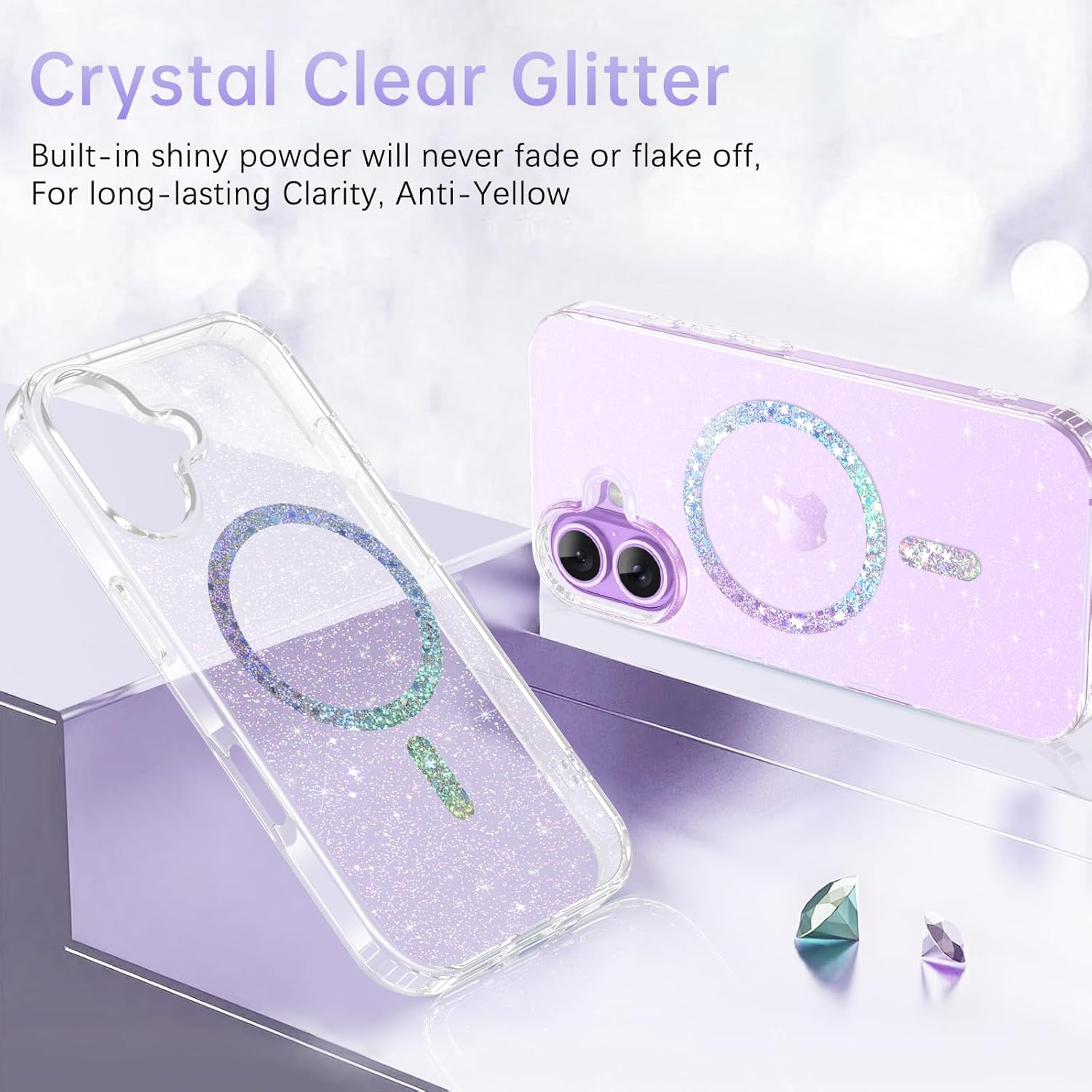 Gaobao Compatible with Iphone 17 6.3 Inch, Magnetic Glitter Case Compatible with Magsafe, Clear Cute Bling for Women and Girls, Slim Shiny Shockproof & Protective Sparkly Cover Crystal Clear Glitter image number 4