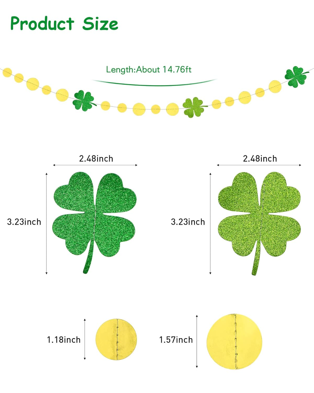 SONGTIY Glitter Green Clover Garland with Gold Circle Dots, Irish St. Patrick'S Day Shamrock Banner, Streamer Backdrop Hanging Decorations, for Spring Baby Shower Birthday Party Decor, image number 6