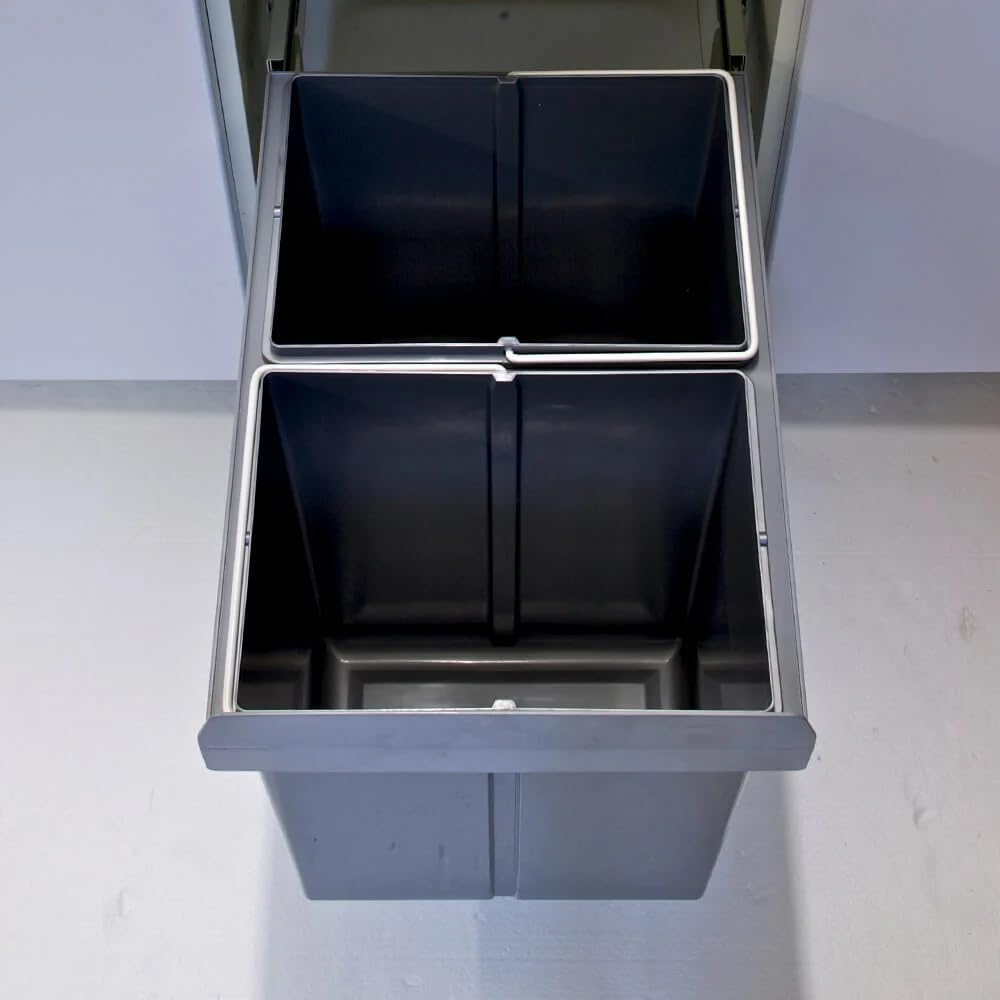 Domestique 40L Twin Slide Out Concealed Waste Bin with Soft Close - for a 400Mm Cabinet - Bottom Mounted - Includes Optional Door Bracket