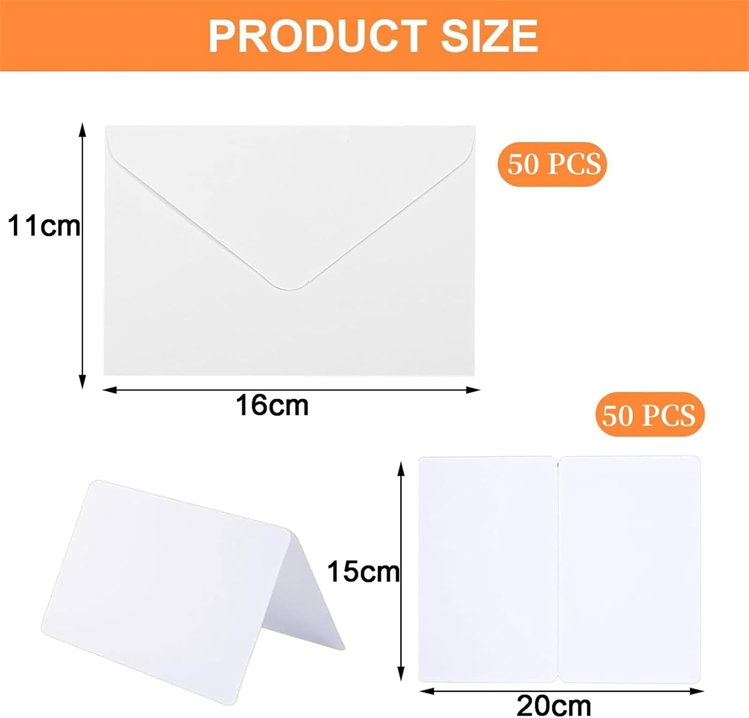 50 Pack Blank Cards and Envelopes Set, 16 * 11CM White Envelopes & 15 * 10CM Folded Cards for Homemade Cards, DIY Greeting Cards, Invitation, Birthday - White image number 5