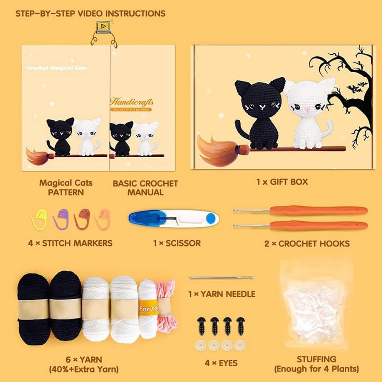 Crochet Kit for Beginners, Beginner Crochet Starter Kit with Step-By-Step Video Tutorials, Beginner Crochet Kit for Adults Kids, Knitting Kit for Beginners (Cat) image number 3