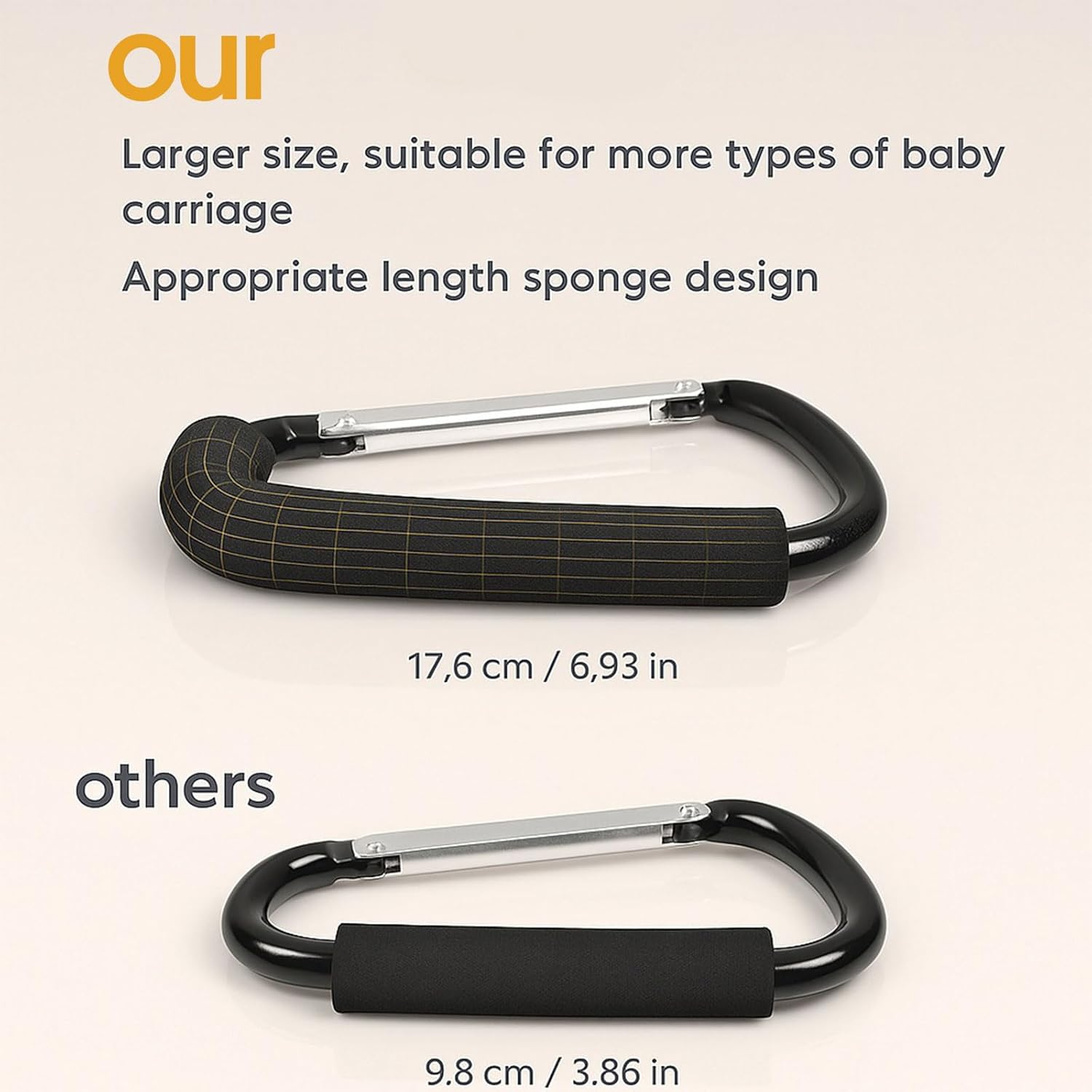 Stroller Hooks, Pram Clip and Carabiner Clip with Heavy-Duty Aluminium, Foam Grip, 6.3 Cm Size, 3 Pack, Compatible with Most Strollers &ndash; Unron image number 5