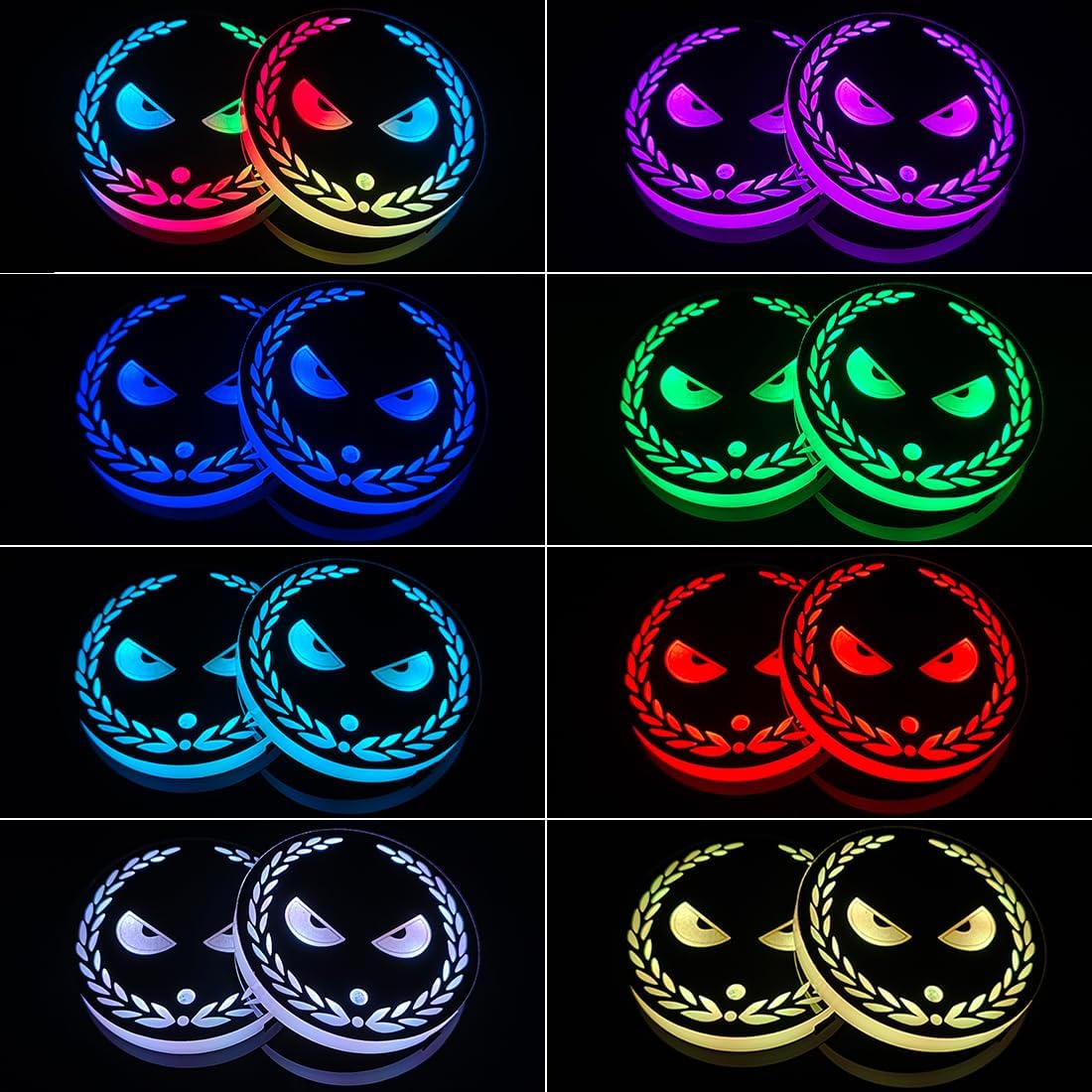 LED Car Cup Holder Lights,2 PCS USB Charging Car Coasters with 7 Colors Luminescent Light Cup Pad,Led Cup Mat for Car Decoration Atmosphere Light