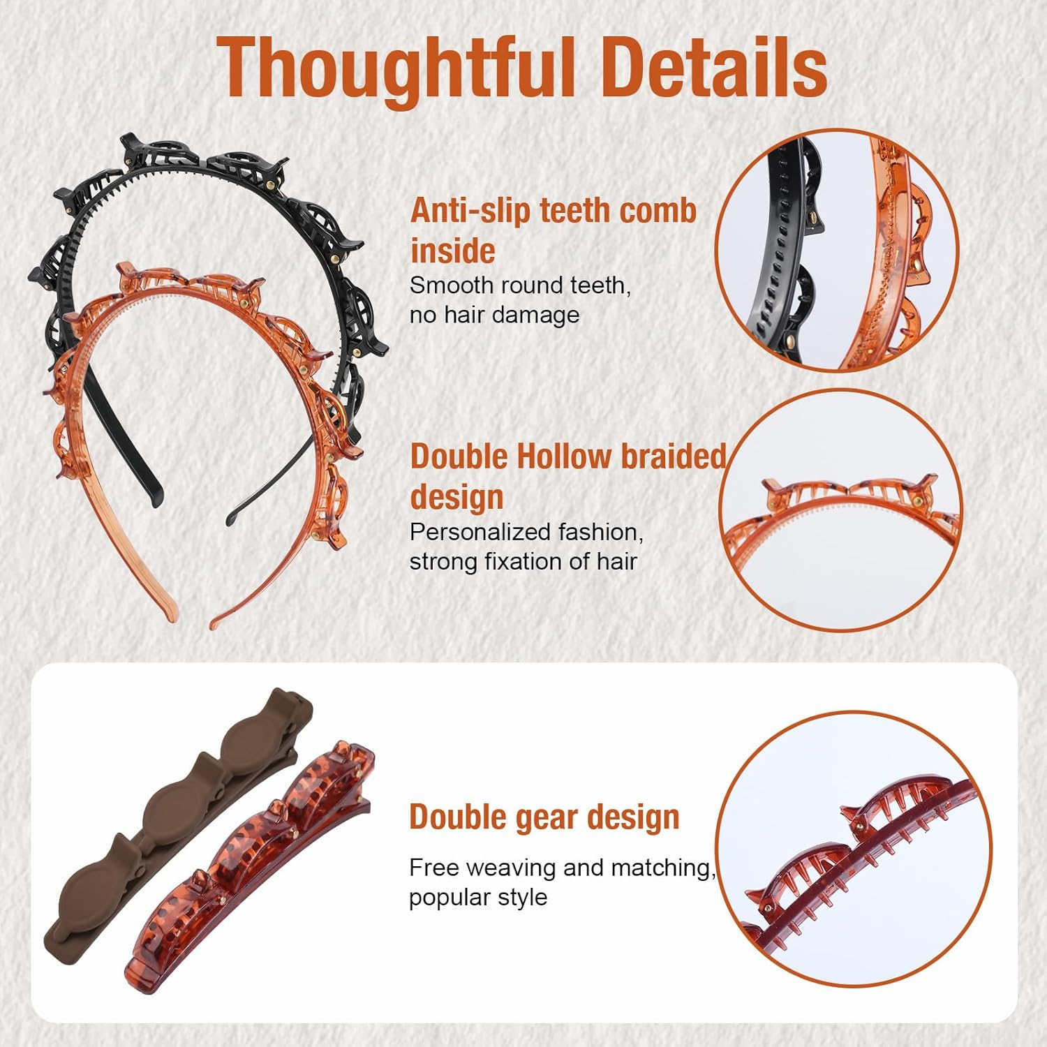 WATUNID Set of 2 Headband with Clips, 8 Pieces Colour Hair Pins, Headband Girls with Clips, Double Layer Hairstyle Aid for Girls Women, Hair Holder, Hair Accessories, Hair Band (Black and Red)