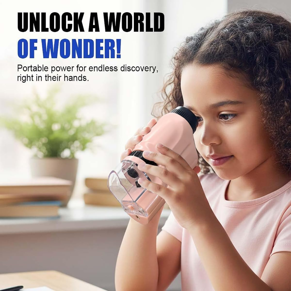 60-120X Zoom Kids Portable Microscope Pocket Handheld Mini Microscope with LED Light High Definition for Students Microbiological Observation Preschool Home Study Educational Toys（Pink） - Pink image number 3