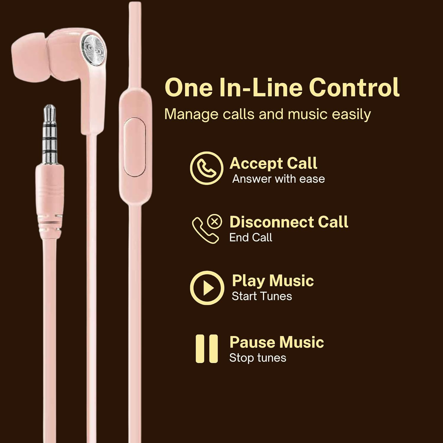 LASER EPS-W24BK-941 Laser In-Ear Wired Earphones Rose, Built-In Mic, 1.2M, 3.5Mm Audio Jack, Smartphone, PC, Supports Voice Assistant image number 5