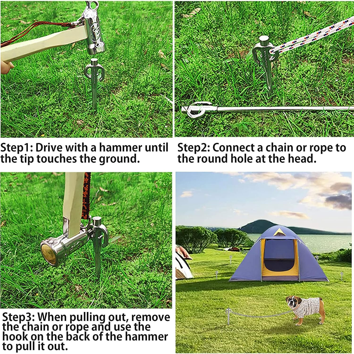 Campingmoon Dog Tie Out Stake 360&deg; Swivel Heavy Duty Strongest Dog Anchor Spike for Tie-Out Cable Chain in Yard or Camping image number 2