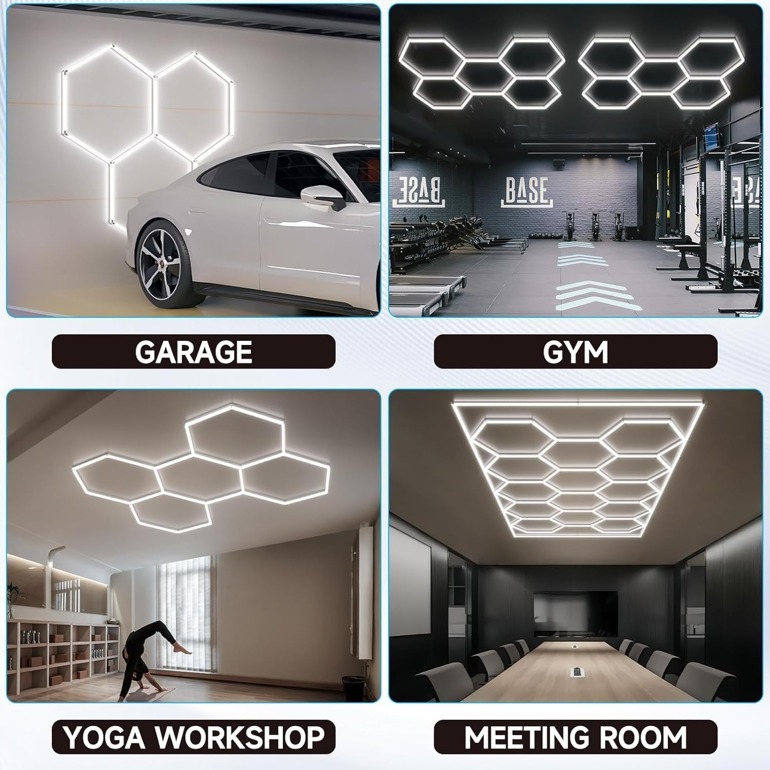 Hexagon Garage Light: Higher Brightness Lumens LED Honeycomb Ceiling Light,3 Grids Systems 6500K,120W 1.65X1.6M Grid Lighting for Garages,Gym,Car Detailing Shop,Auto Beauty Shop,Shopping Malls (3-HEX) image number 1