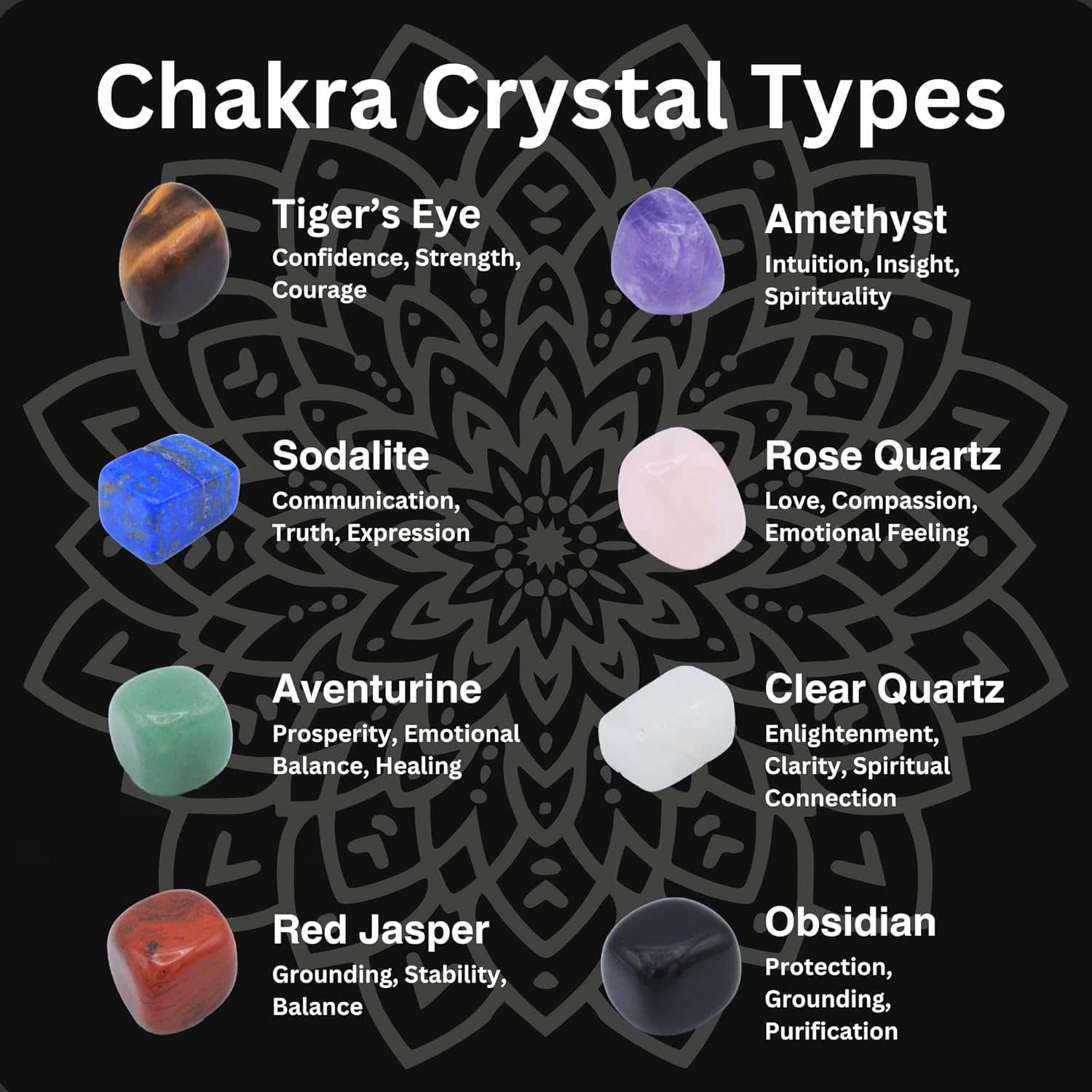 Chakra Stones 8 PCS Kit, Natural Shape, Healing Crystals, Well Tumbled & Polished, for Use in Grounding Balancing Soothing Meditation or as Worry Stones, Spa Rock & Massage, Set of 8 Chakra Crystals, image number 2