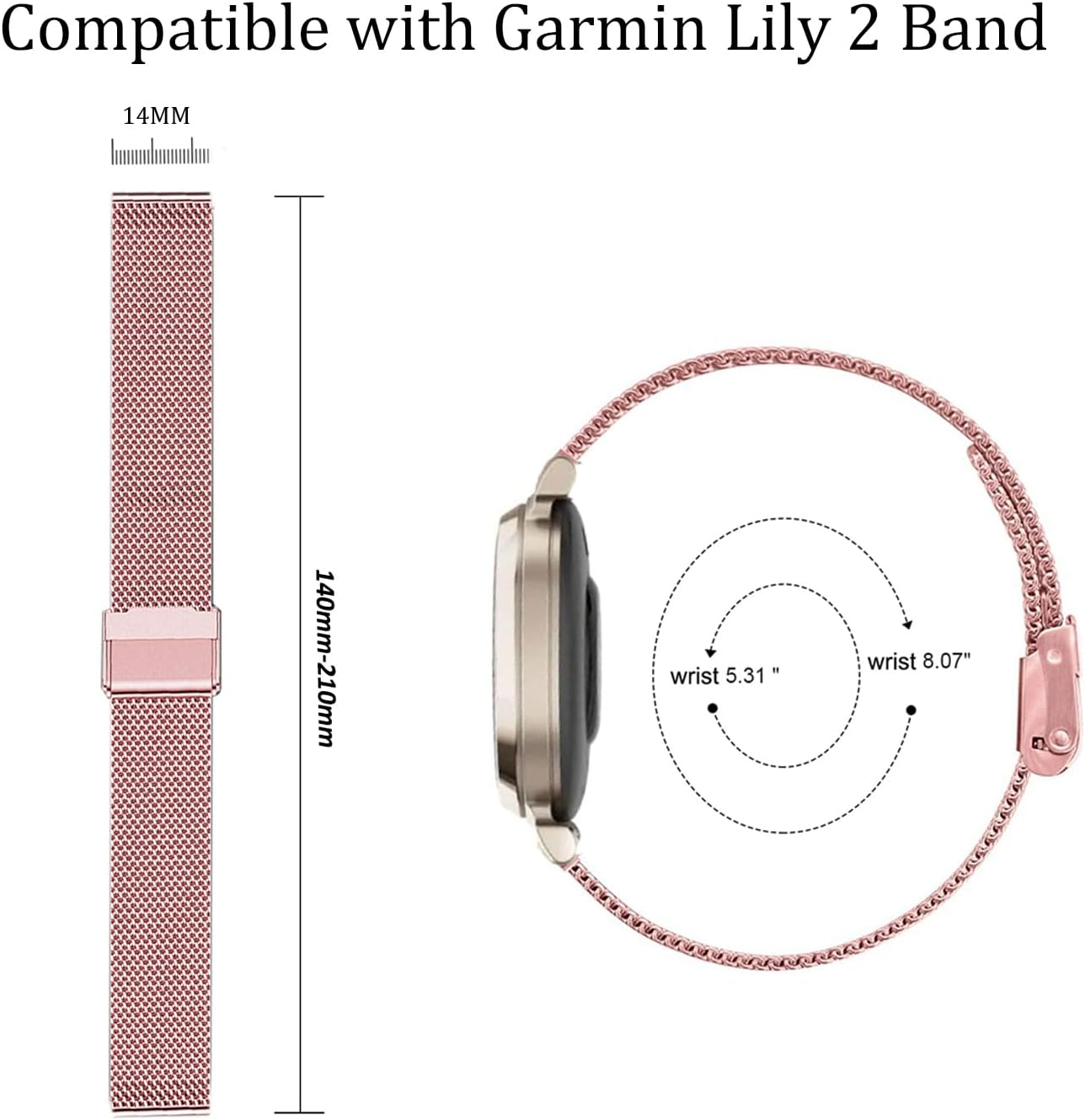 VELULYX Metal Strap Compatible with Garmin Lily 2, 14 Mm Stainless Steel Strap for Garmin Lily 2 Women - Pink image number 6