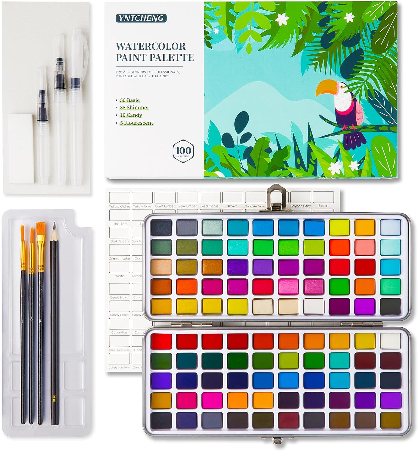YNTCHENG Watercolor Paint Set 100 Colors,Water Colors Paint Adult Set with Watercolor Paper and Water Brush Pens,Ideal for Kids,Artists and Hobbyists,Perfect Starter Kit for Painting,For Travel
