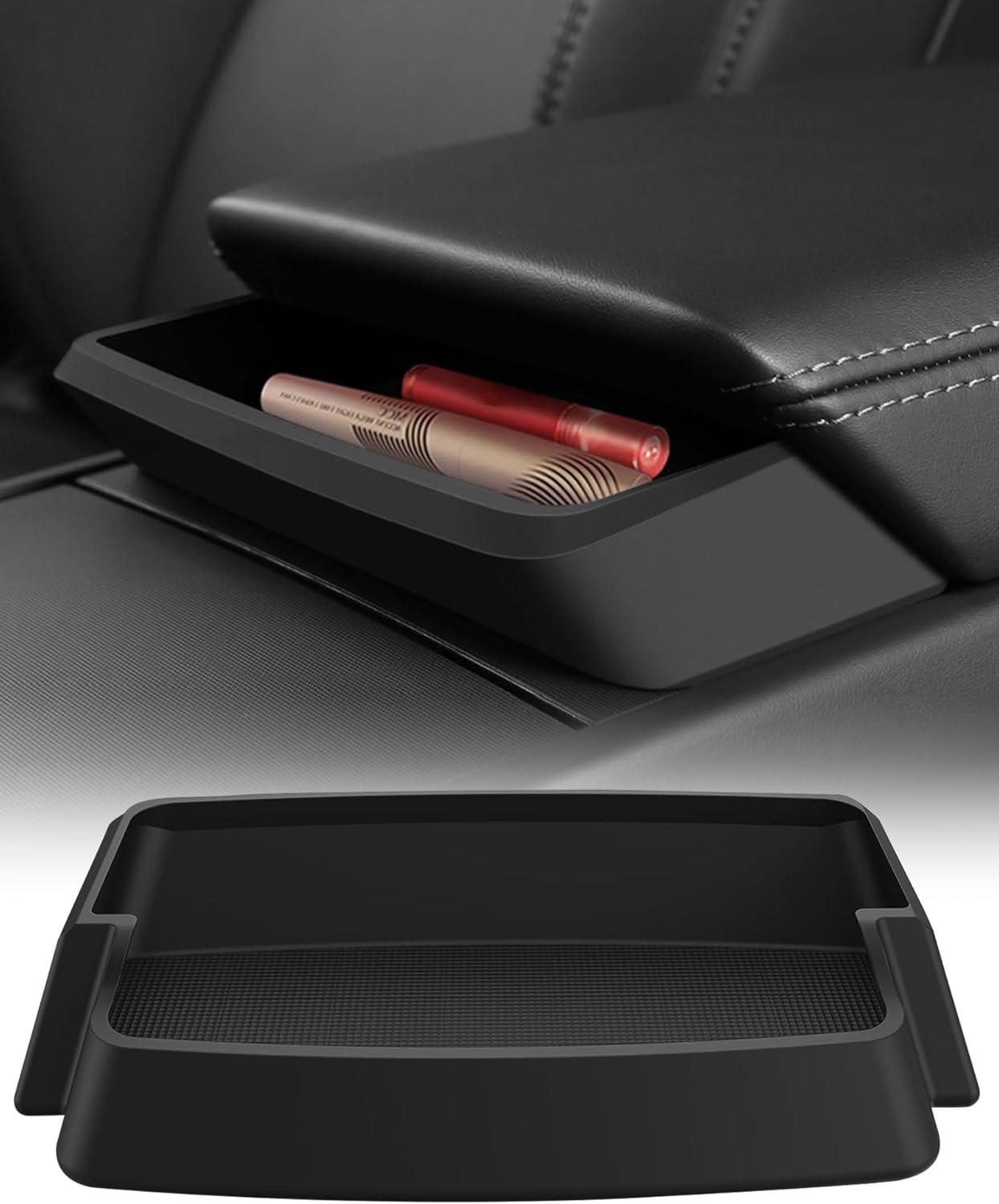 Car Center Console Organizer Tray for Tesla Model Y Juniper 2025 2026 & Model 3 Highland 2026-2024 Interior Accessories Armrest Key Card Phone Holder Silicone Storage Box (Black) image number 5