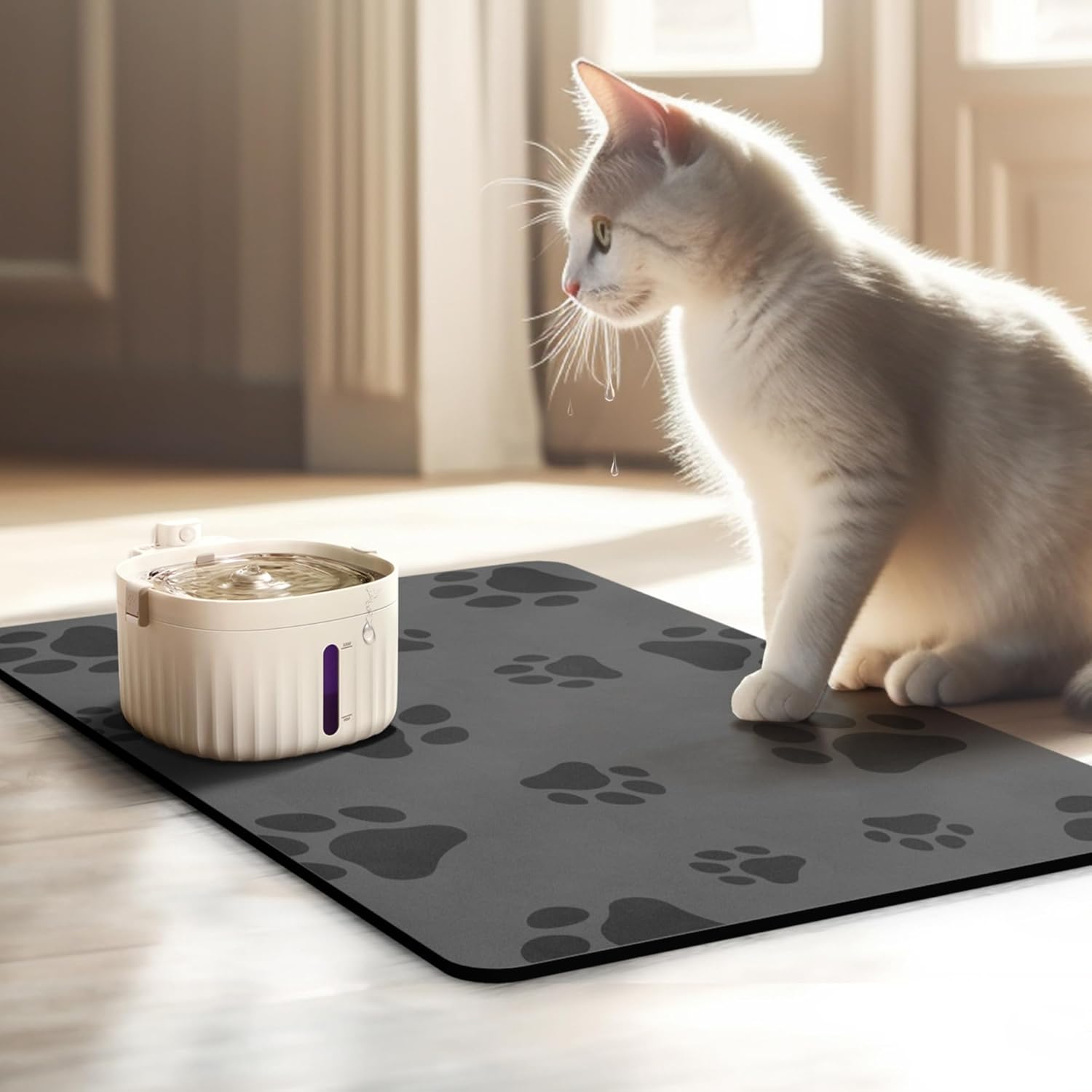 Bowl Mat, Cat Feeding Bowl Mat, 50 X 35 Cm, Waterproof Pet Feeding Mats, Non-Slip Mat, Cat Bowl, Feeding Mat, Cat Food, Feeding Bowl Mat (Grey)