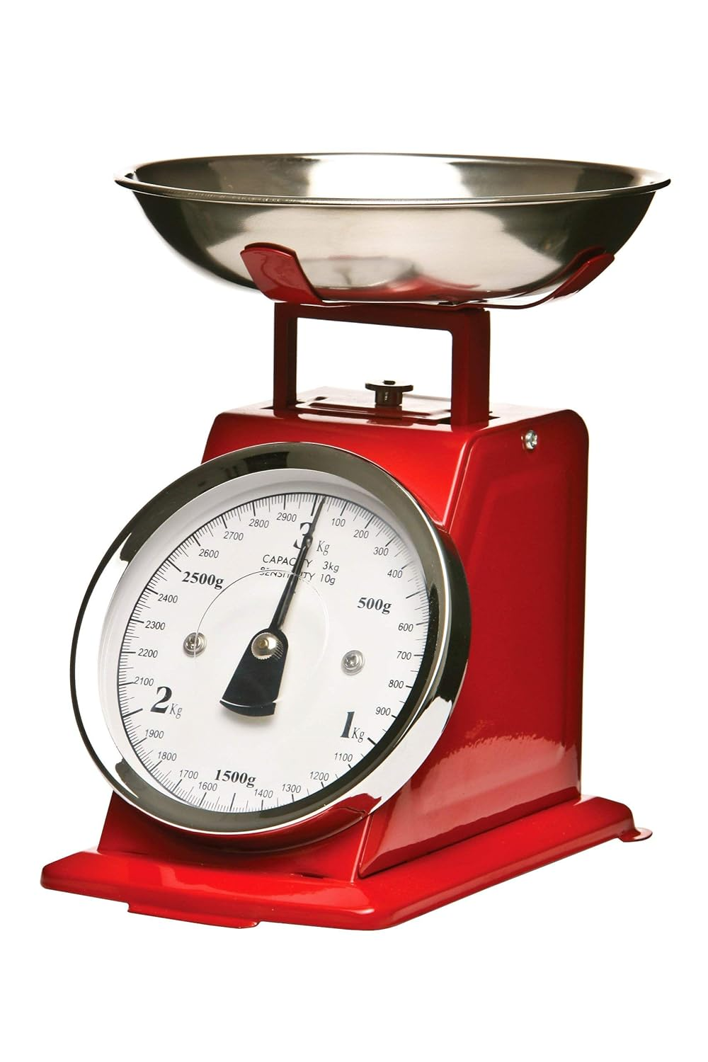 Premier Housewares 3KG Retro Kitchen Scale Weighing Scales Cooking Stainless Steel Kitchen Scales with Bowl Baking Scales Food Scales for Weighing, Red image number 2