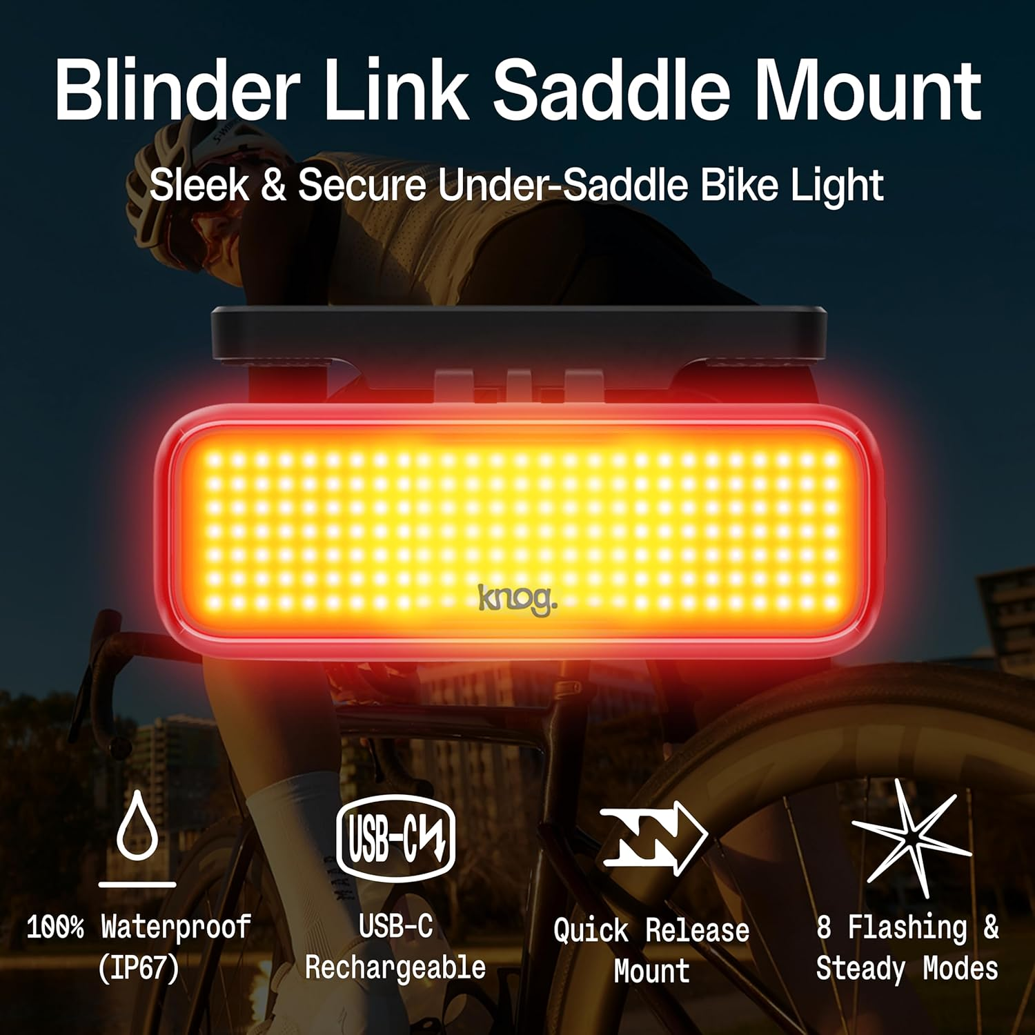 KNOG Blinder Link Rear Bike Light - Powerful Bike Taillight Mounts below Saddle for Maximum Visibility, Innovative Rear Light Keeps Seat Post Clutter-Free No-Size Black image number 3