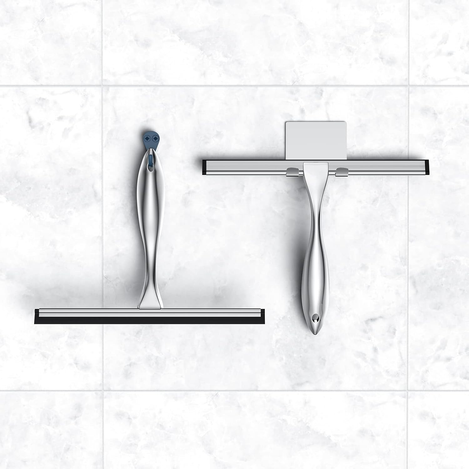 Shower Squeegee Set, 14-Inch Stainless Steel All-Purpose Squeegee for Bathroom, Doors, Mirrors, Tiles, and Car Windows - 100% Streak Free, Includes Door Hook and Adhesive Hook image number 5