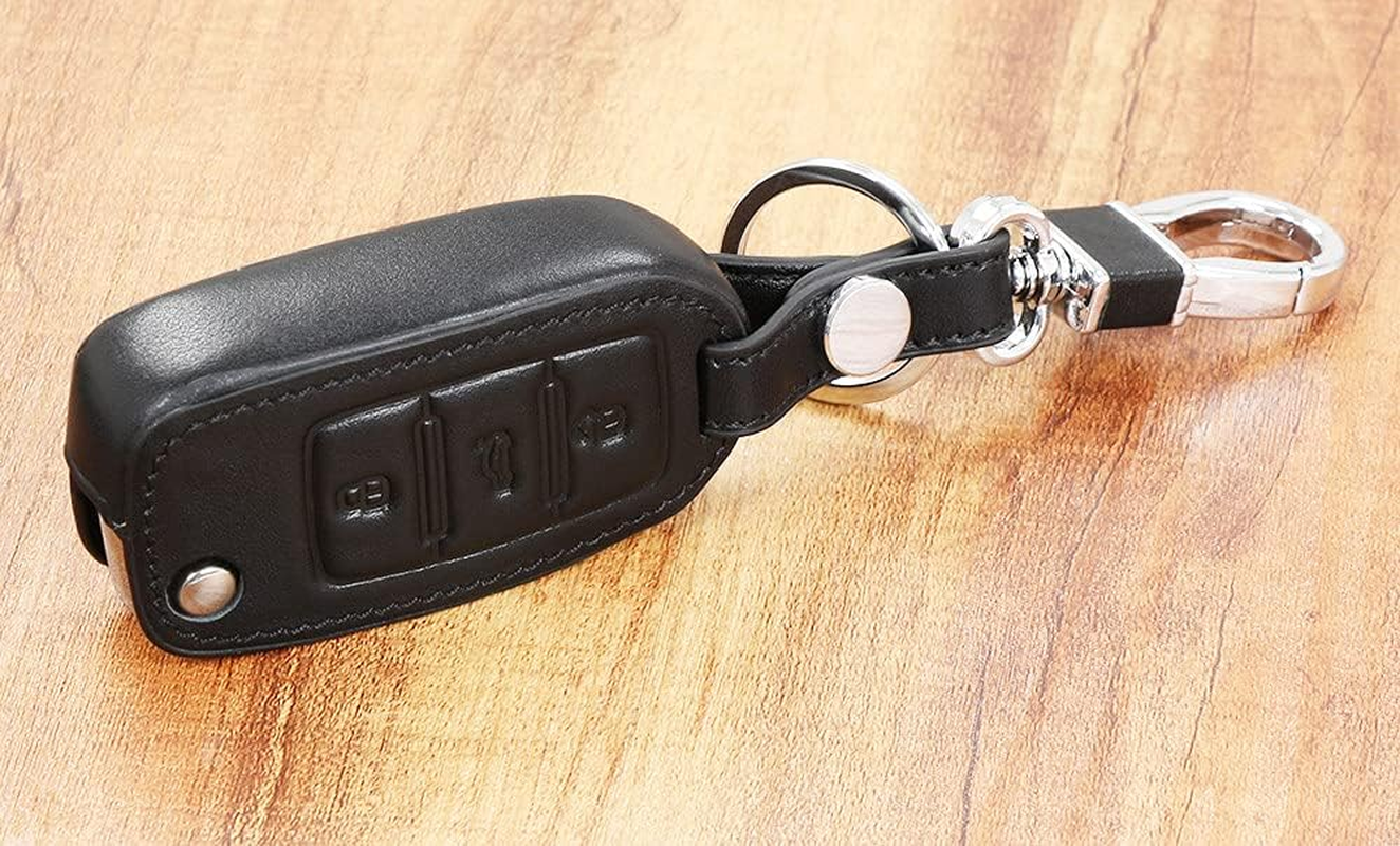 YJADHU Leather Men Women'S Key Holder Key Chain Car Key Case Cover, Fit for Volkswagen VW Jetta MK6 Tiguan Passat Golf 4 5 6 Polo Cc Bora Skoda,Black Black Line image number 3