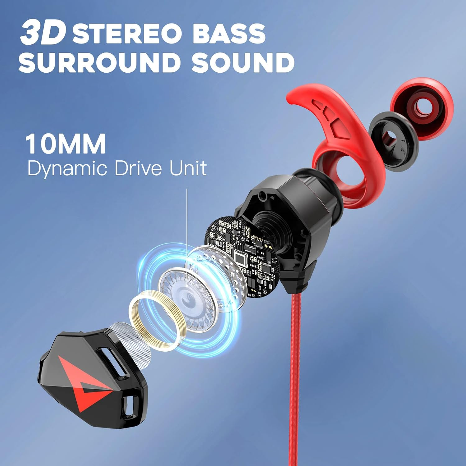 Bluefire 3.5Mm Gaming Headphones with Noise-Cancelling Mic, Stereo Gaming Earbuds PC Gaming Earphone with Microphone & Volume Control for PC Phone(Red) image number 2