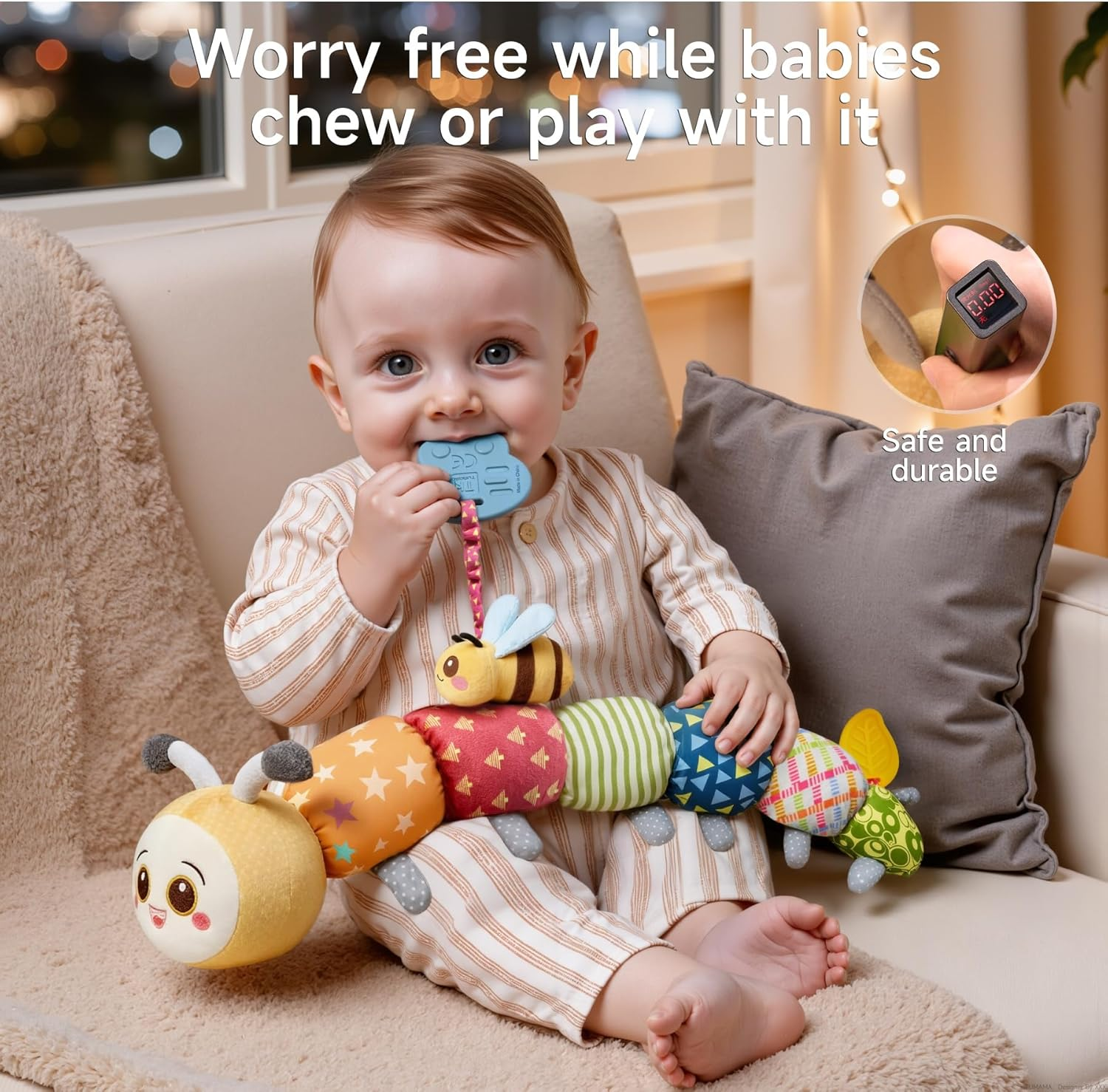 TUMAMA Caterpillar Sensory Toys,Infant Stuffed Animal with Crinkle Paper Rattle,Tummy Time Soft Activity Sensory Toys for 0 3 6 9+ Months Newborn Baby image number 5