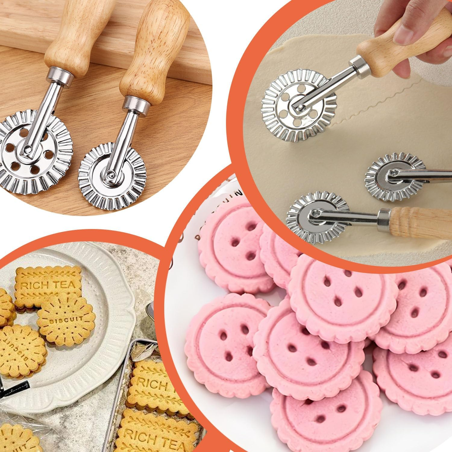 Shengsenfu Pasta Maker Cutter Wheel, Pastry Wheel Cutter, Ravioli Maker with Zinc Alloy Blade, Wooden Handle image number 1