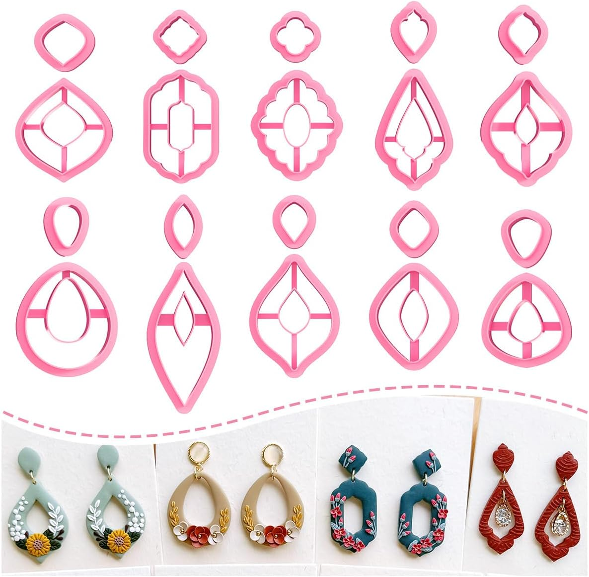 Keoker Clay Cutters, Organic Polymer Clay Cutters for Earrings Making, 20 Shapes Floral Polymer Clay Cutters, Studs Clay Cutters for Polymer Clay Jewelry (A+B)