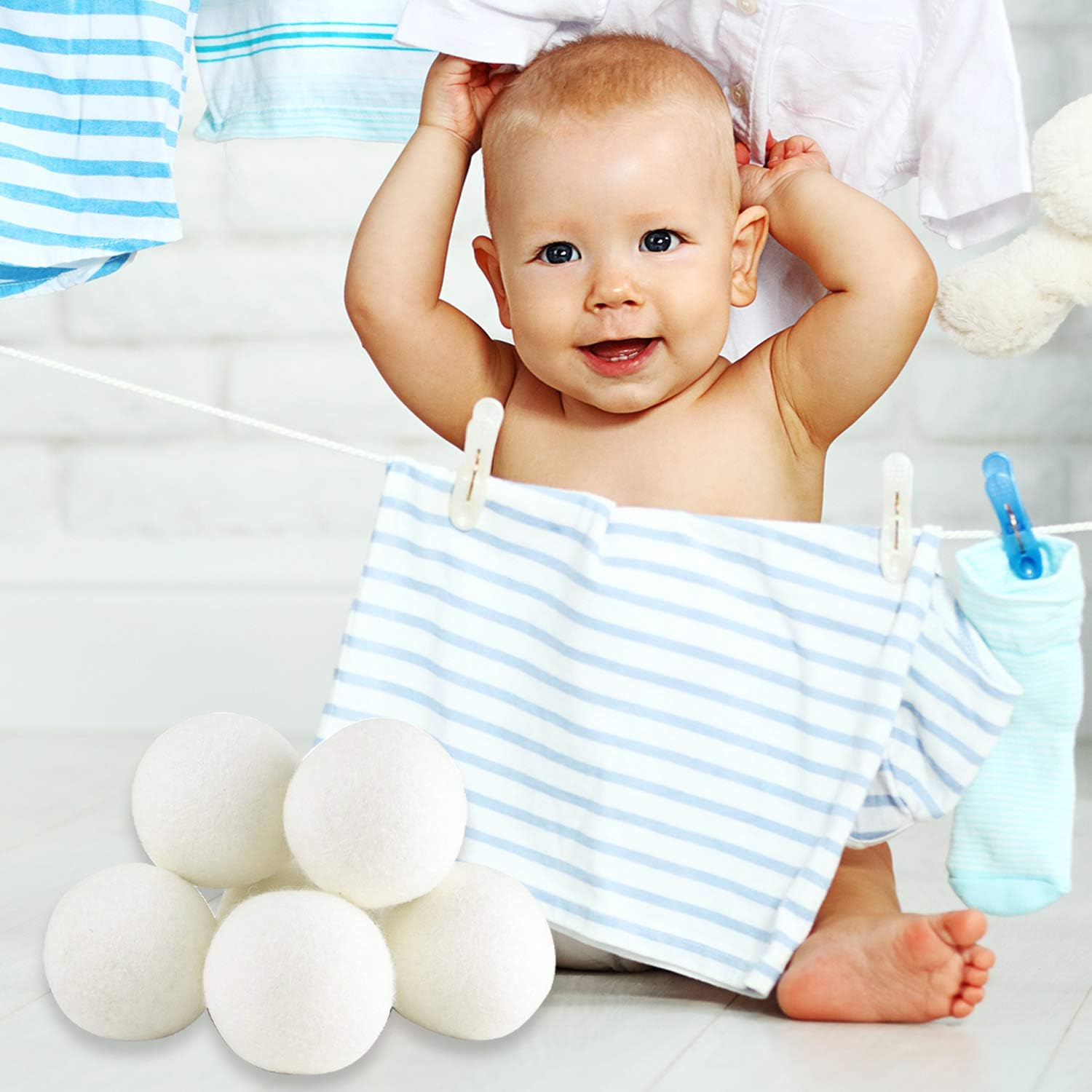 (Upgraded) Snugpad XL Size Wool Dryer Balls Natural Fabric Softener & 100% Organic Premium New Zealand Wool, Reduce Wrinkles & save Time, Baby Safe & Hypoallergenic, White 6Count image number 4