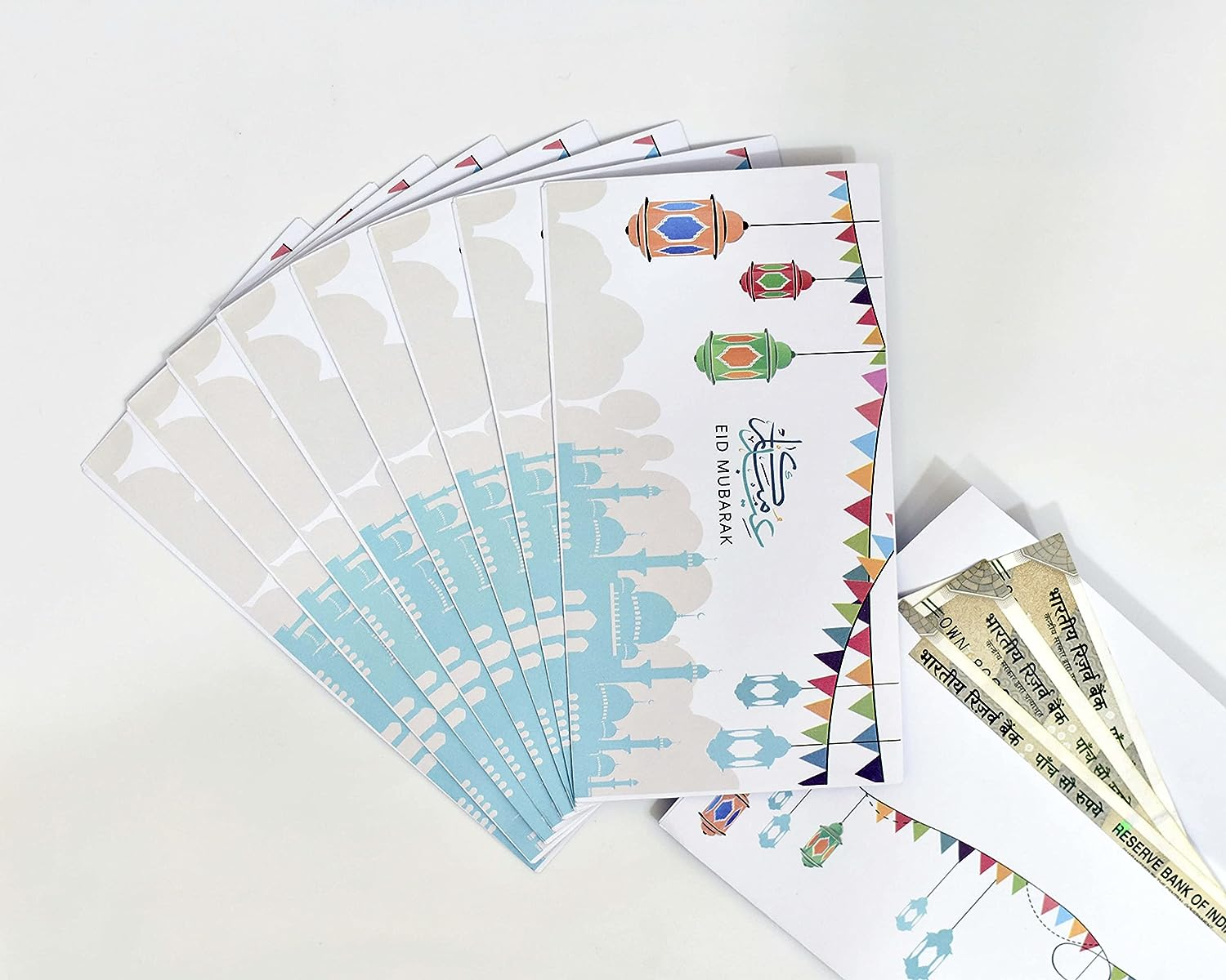 Confetti! Pack of 10 Eid Mubarak Ramadan Money Envelopes for Gifting - Happy Eid Laser Cut Envelopes (Lantern Print) image number 2