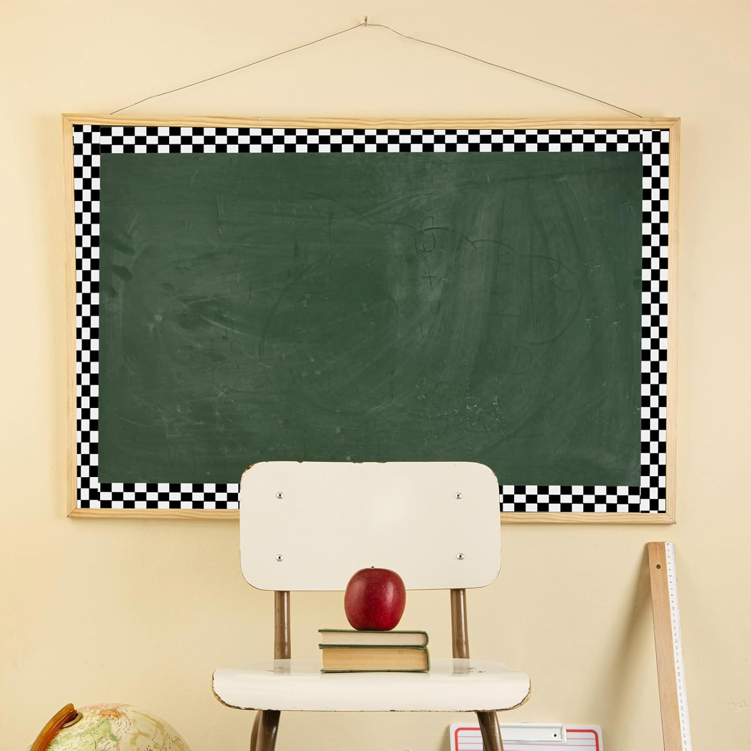 65 Feet Bulletin Board Borders, Checkered Flag Decorative Bulletin Border, Road Race Rolled Blackboard Straight Trim Borders Back to School Decoration for Classroom and Home image number 4