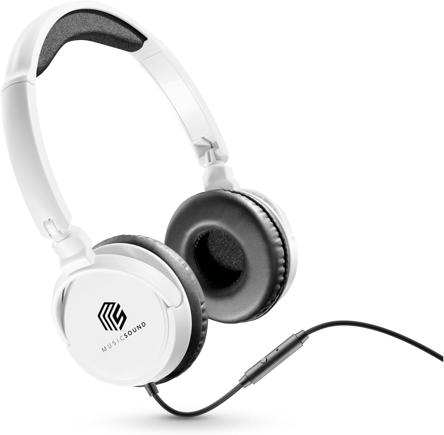 Music Sound over Ear Headphones | on Ear Headphones Foldable Headband with 1.2 M Anti-Tangle Cable and Built-In Microphone - 3.5 Mm Jack Connector - Black