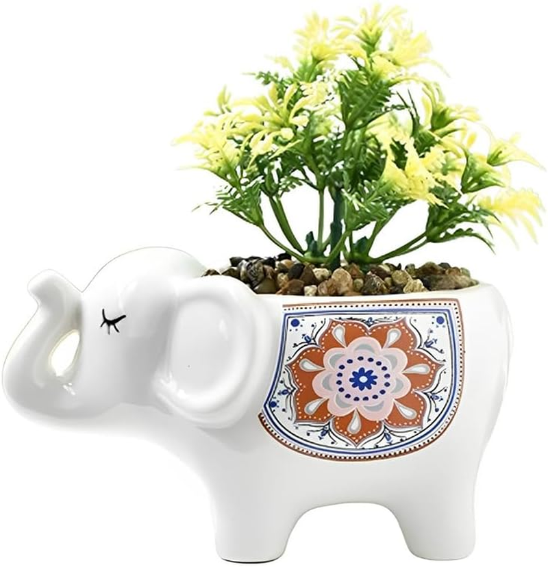 TOMVAES Elephant Ceramic Flower Pot,Cute Animal Indoor Flower Succulent Planter Modern White Ceramic Cactus Planter Pots for Home Garden Offices Desktop (Red)