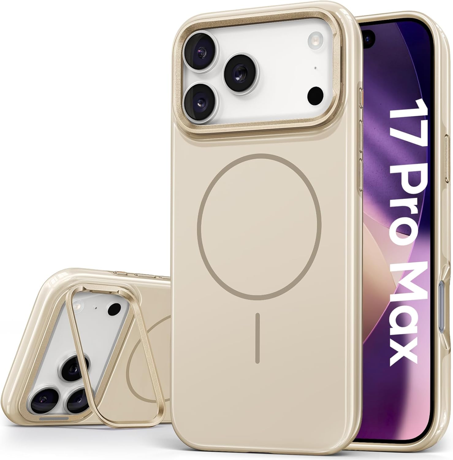 Vihibii for Iphone 17 Pro Max Case with Adjustable Stand, [Compatible with Magsafe], Fade-Resistant Glow Stylish Slim, Shockproof Sturdy Back Cover & Silicone Edges Phone Cover Case, 6.9" 2025, Grey