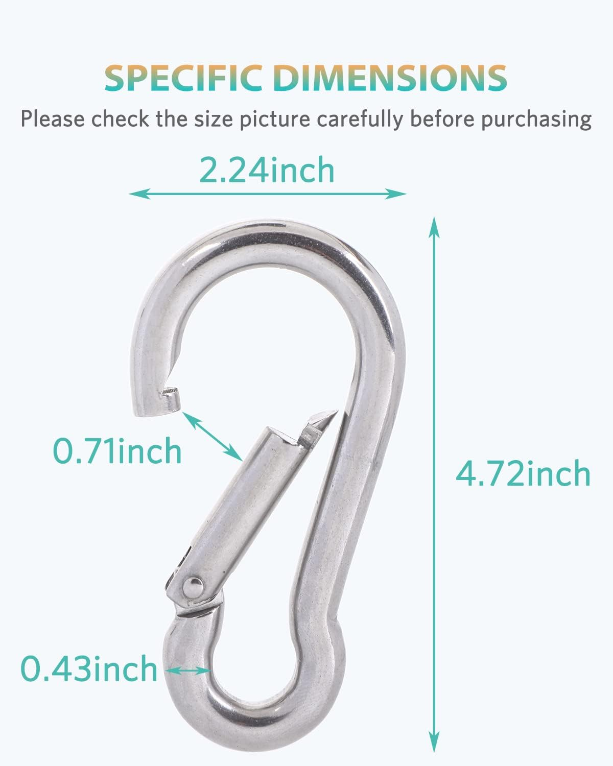 316 Stainless Steel Carabiner Clips - Heavy Duty Hooks, Keychain, Multi-Purpose Spring Snap Hook for Dog Leash, Outdoor Camping, Swing, Hammock image number 4