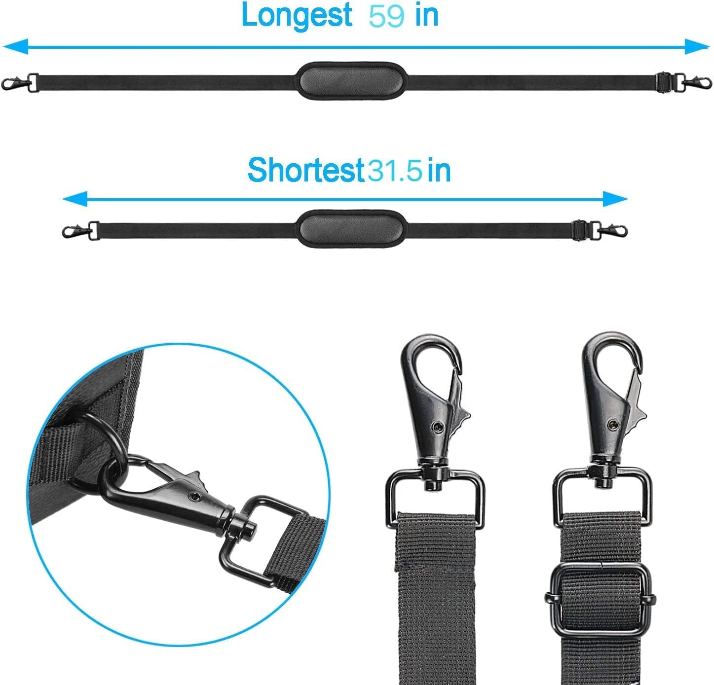 2 PCS 59" Bag Shoulder Strap,Double Buckle Universal Replacement Shoulder Strap, Adjustable Single Shoulder Strap with Metal Swivel Hook,For Laptop Bag/Crossbody Bag/Luggage Bag/Camera (Black) image number 5