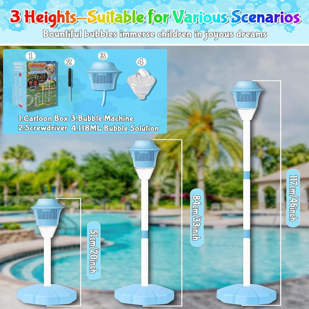 Bubble Machine with Lights for Outdoor, 119Cm Tall 3 Height Adjustable Bubble Blower with Lights Rechargeable Bubble Maker for Patio, Garden, Playground image number 1