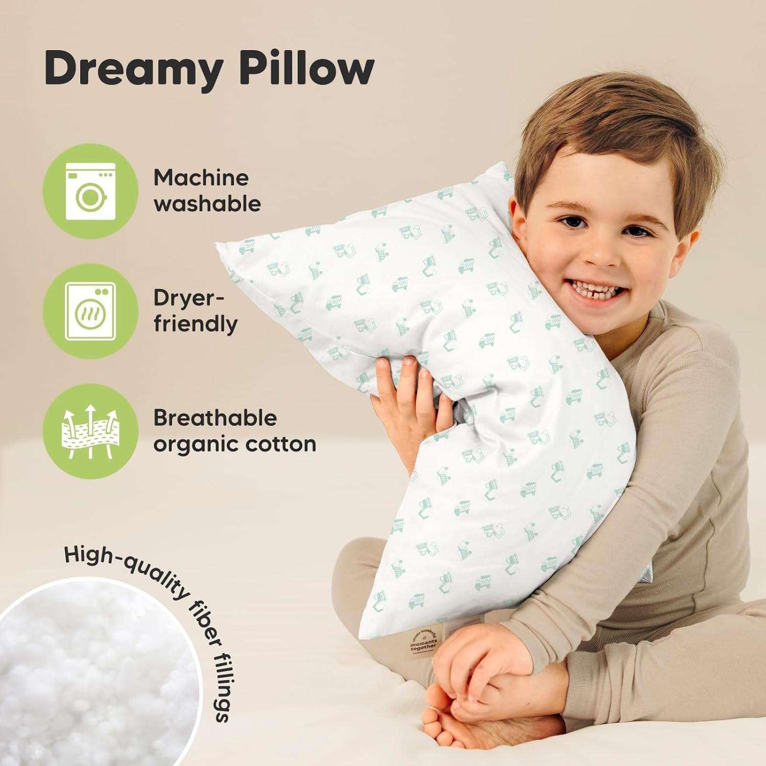 2-Pack Toddler Pillow - Soft Organic Cotton Toddler Pillows for Sleeping - Small Pillow for Kids - Kids Pillows for Sleeping - Kids Pillow for Travel, School, Nap, Age 2 to 5 (Excavator) image number 6