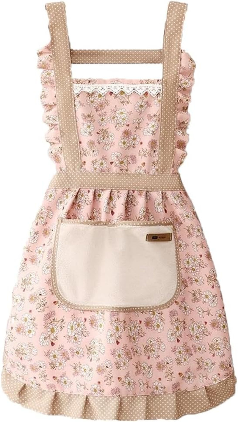 Kitchen Cooking Apron, Chef Apron Flower Aprons Cute Apron with Pockets for Women, Cotton Apron Kitchen BBQ Artist Painting Apron 1 Pack (Flower Pink) image number 3