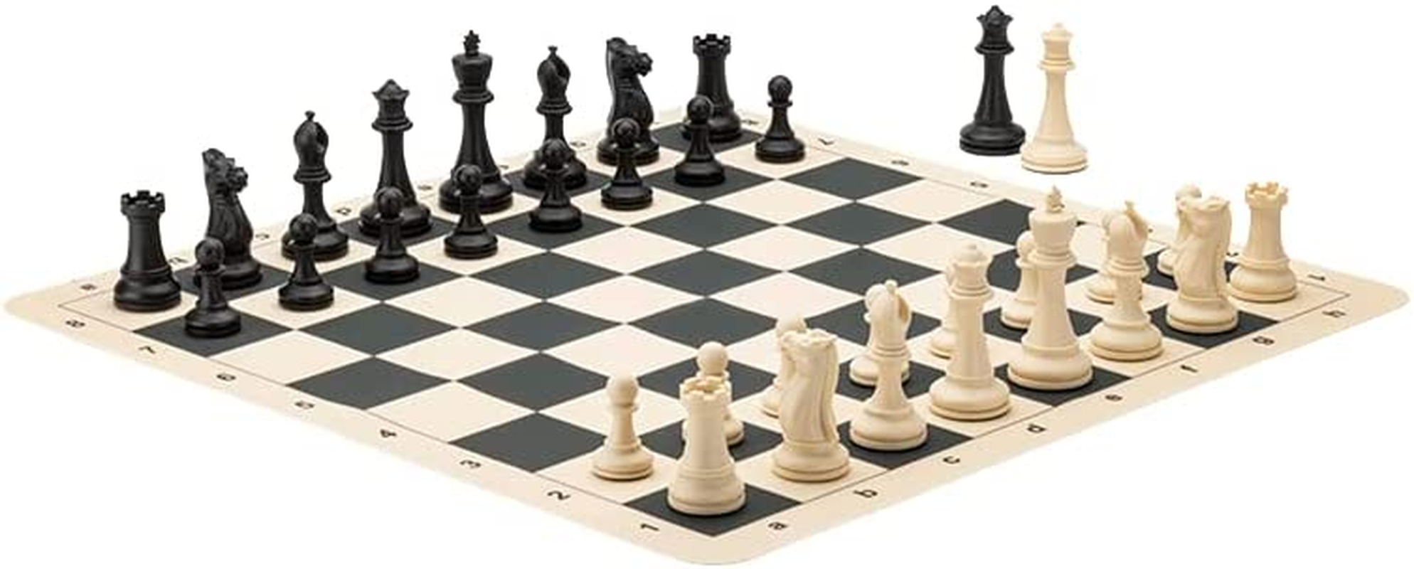 A&A Tournament Chess Set / 20''X20'' Foldable Silicone Chess Board / 3.75'' King Height Plastic Quadruple Weighted Classic Staunton Pieces/Storage Bag