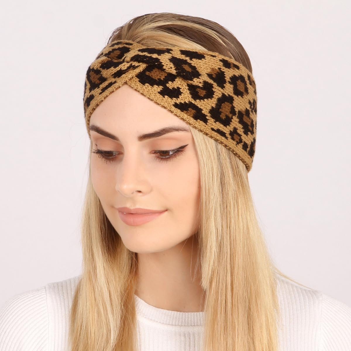 Fdsmall Headbands for Women Leopard Print Fabric Elastic Hair Band Turban Twist Hair Band Criss Cross Headband Wide Headband for Women Hair Accessories image number 1