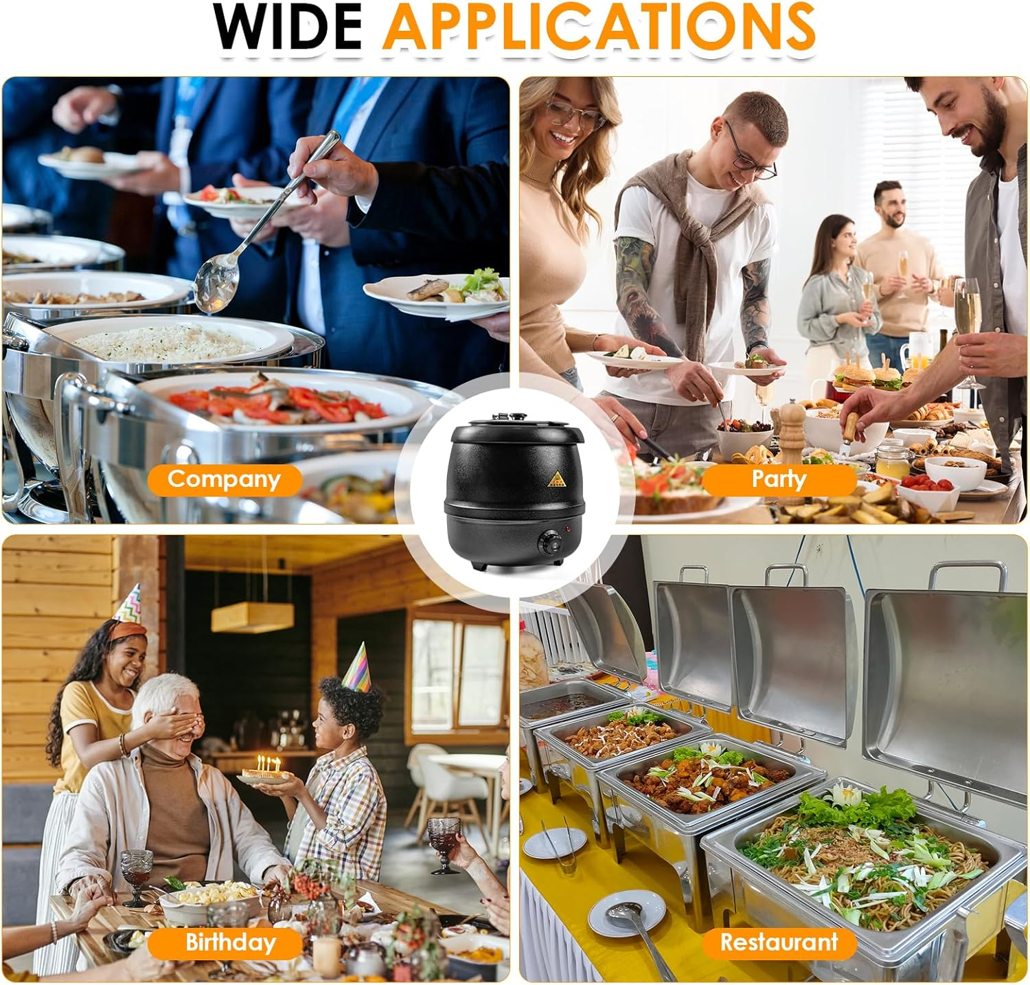 LZONEY 10.5Qt Soup Warmers Commercial Soup Kettle Cast Iron 220V with Stainless Steel Hinged Lid and Detachable Insert Pot 10L, Electric Soup Pot Temperature Control for Restaurants and Party, Home image number 3