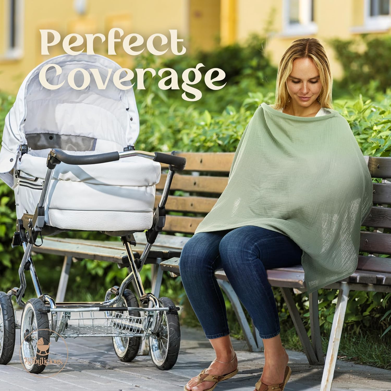 Muslin Nursing Cover for Breastfeeding - Breast Feeding Covers for Women | Breathable 100% Muslin Cotton Breastfeeding Cover with Arch-Line and Adjustable Straps | Breastfeeding Essentials(Sage Green)