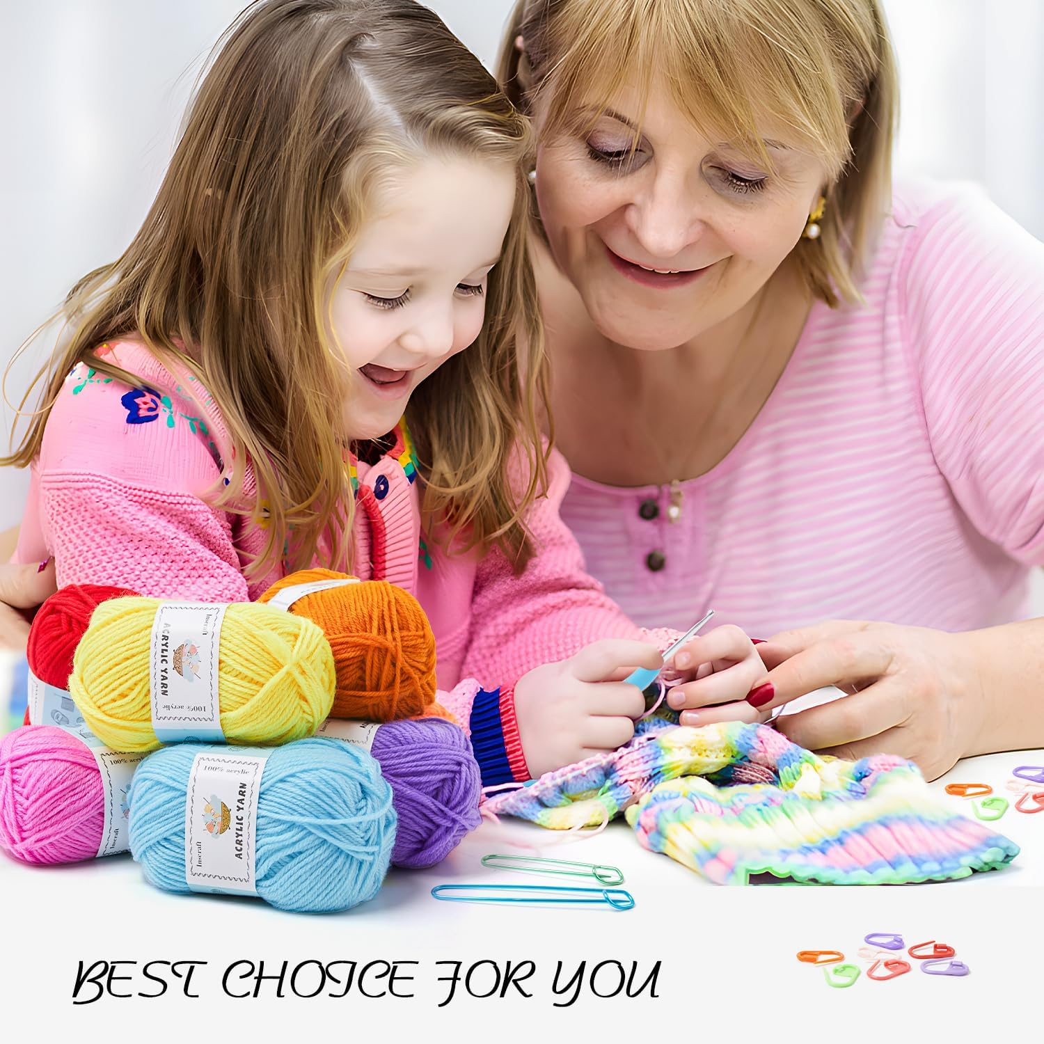 INSCRAFT Crochet Kit for Beginners Adults, 18 Large Acrylic Yarn Skeins 1800 Yards Yarn, 105 PCS Crochet Kit with Hooks Yarn Set,Includes Canvas Tote Bag, Ideal Starter Pack for Kids Professionals image number 4