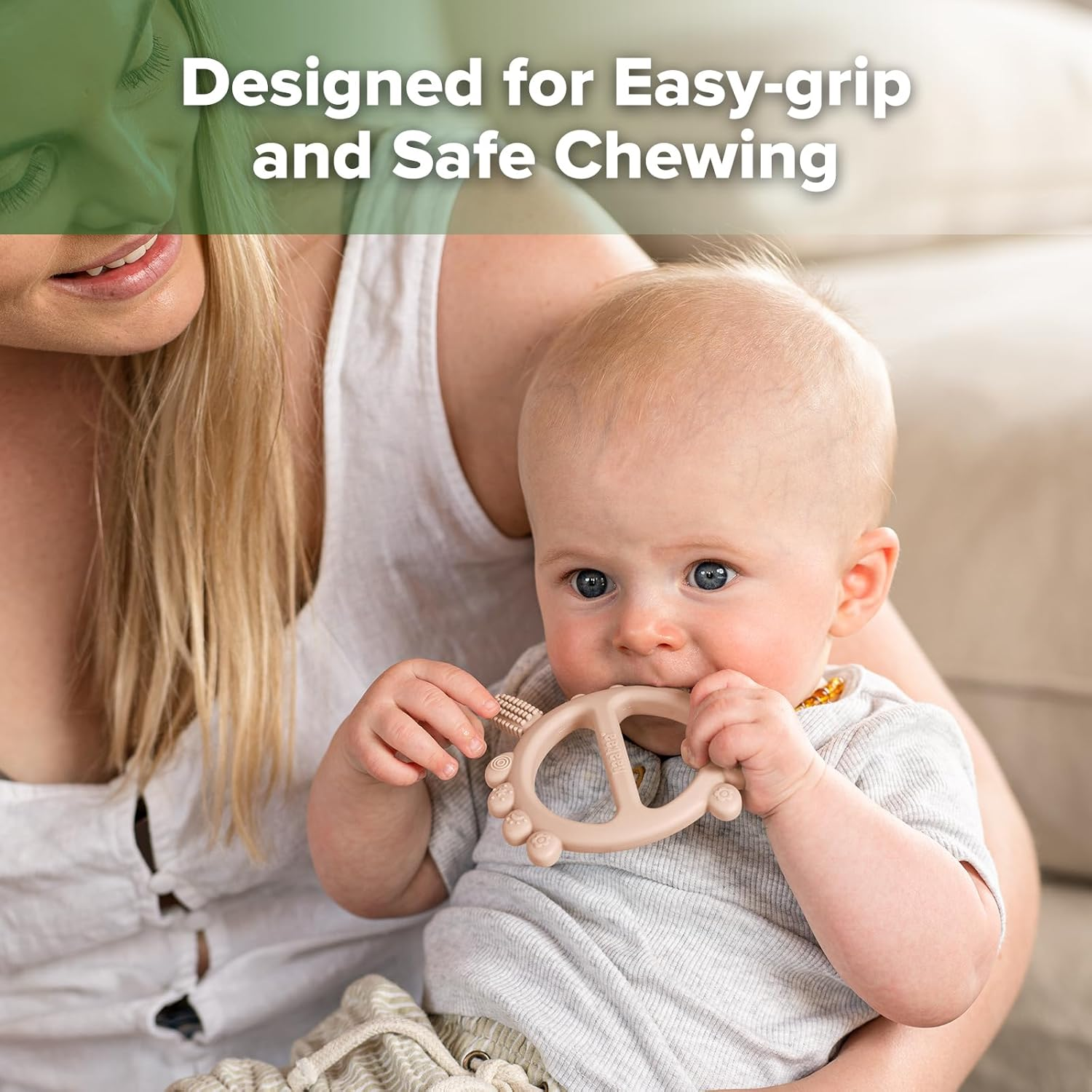 Haakaa Silicone Crab Baby Teether,Teething Toys,360&deg; Baby Toothbrush Head for Infant Self-Brushing Training,Food-Grade Silicone,Steel, Blush - Pea Green image number 2