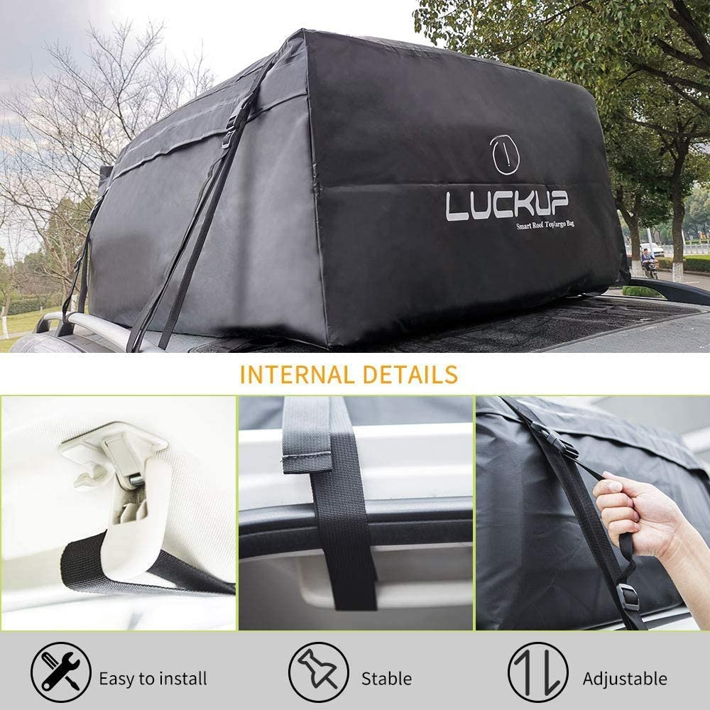 KELIXU Rooftop Cargo Carrier Bag Durable 100% Waterproof,Fits All Cars with Rack or No Rails, 4 Heavy Duty Wide Straps and Buckles, Black, 235Kg,0.52 Cubic Meter