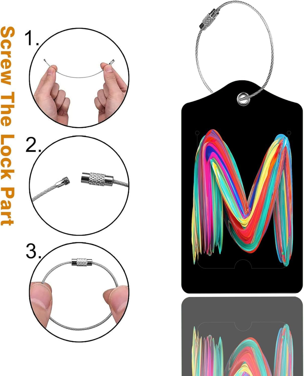 Durable Luggage Tags with Privacy Cover and Steel Loop, Bag Identifier Travel Accessories for Suitcases and Cruise Travel, 2 Pack(Letter M) - Ioklin image number 2