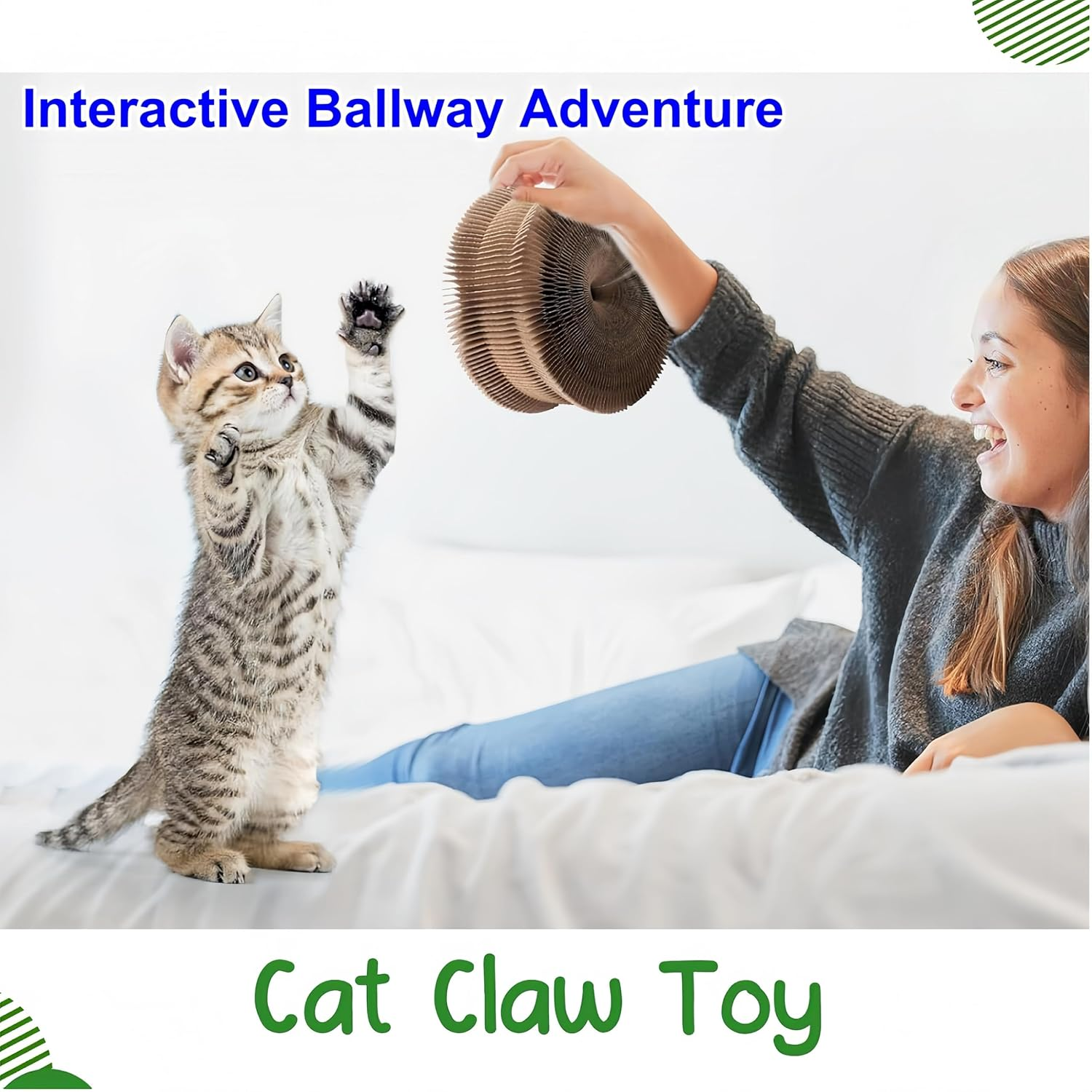 Febohao Cat Scratcher Board Post Portable Pet Interactive Cat Accordion Toy with Ball for Indoor Protect Sofa from Cat Scratching image number 2