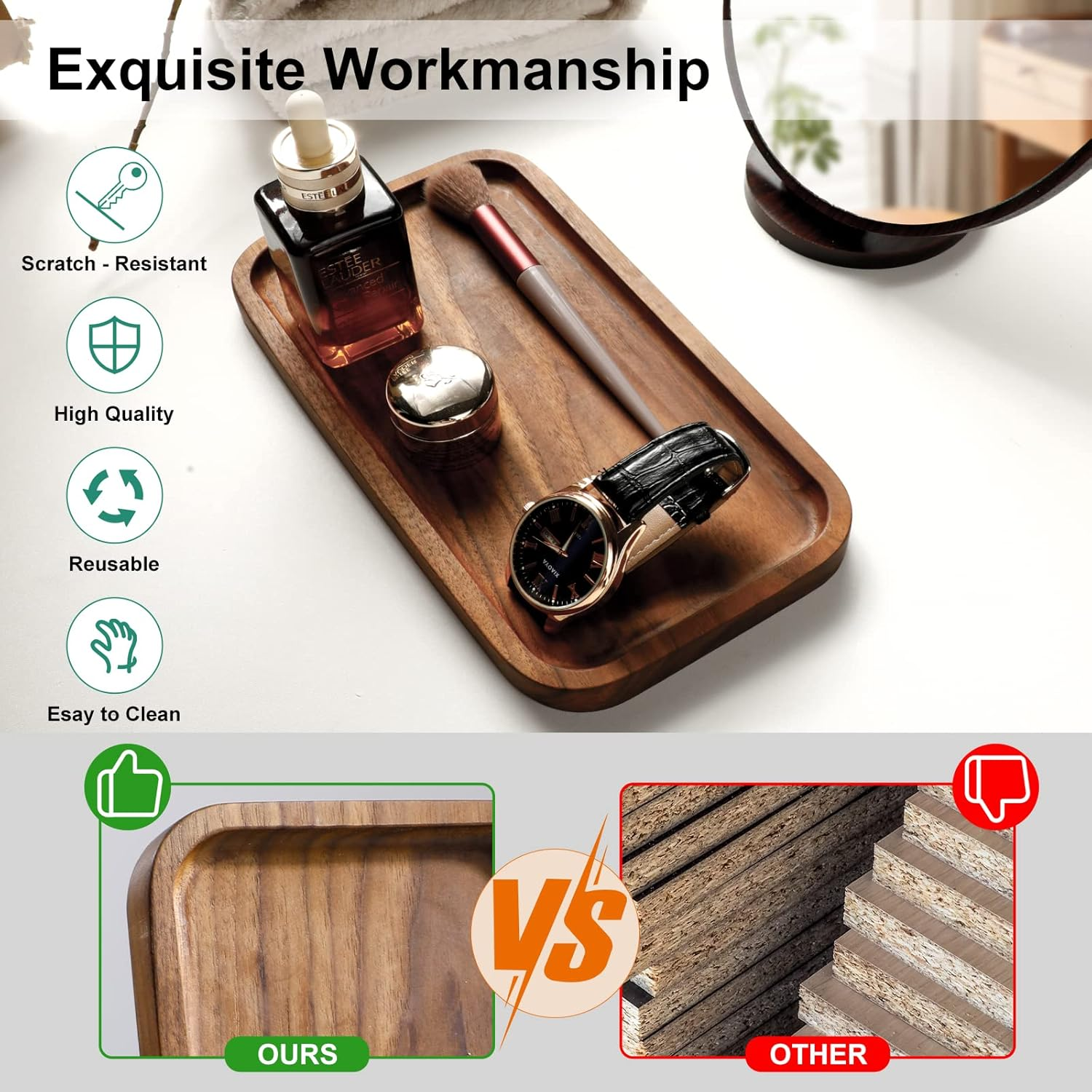 Trays, Wood Tray, Walnut Tray, Storage and Gift-Giving, Retain Wood Grain and Complete Pores, a Whole Piece of American Walnut （Walnuts D03R1 ） image number 2