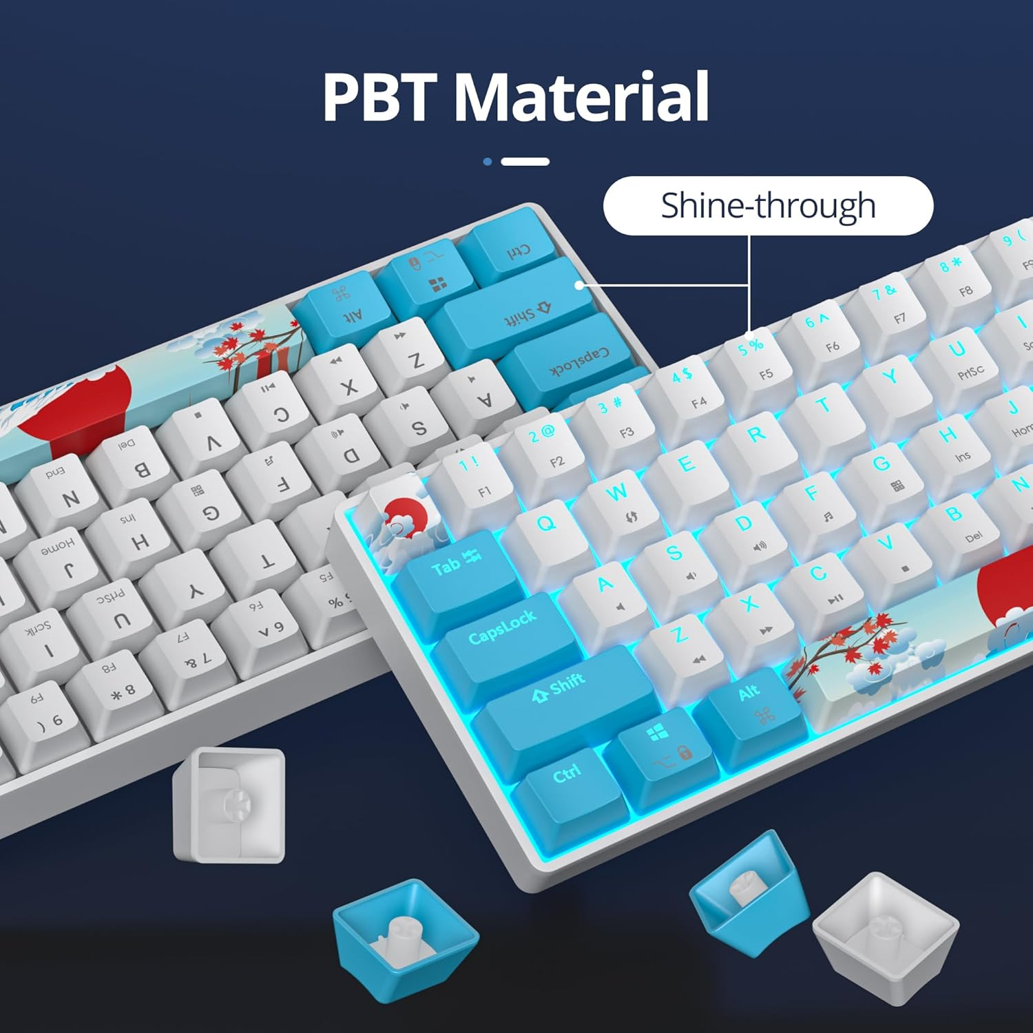 Vumilstek Cool 60% Gaming Keyboard, Compact Mini Wired Mechanical Keyboard 60 Percent with Ice Blue LED Backlit Linear Red Switch PBT Keycaps for Win/Mac PC Gamers(Blue White) image number 3