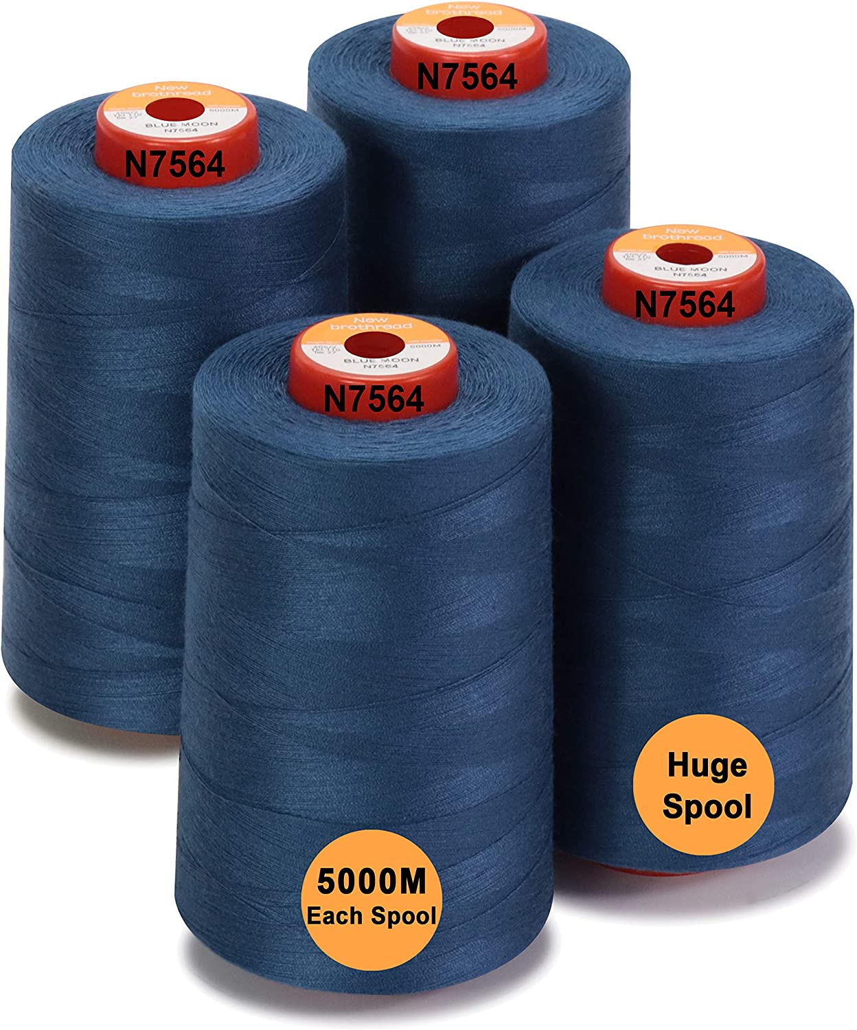 New Brothread Set of 4 Large Cones of 5500Y (5000M) Each All Purpose Spun Polyester Thread 40S/2 (Tex27) for Serger, Overlock, Quilting, Piecing and Sewing - White