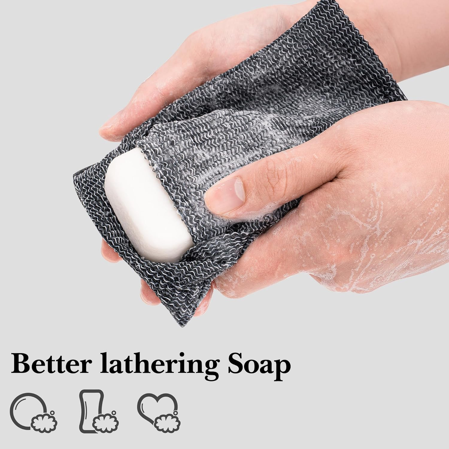 Linkidea Travel 4 Pack Soap Bar Bag with Foaming Nets, Waterproof Soap Saver Pouch, Quick Dry Exfoliating Soap Case for Travel, Camping, Gym, Shower Storage Organizer (Black) image number 2